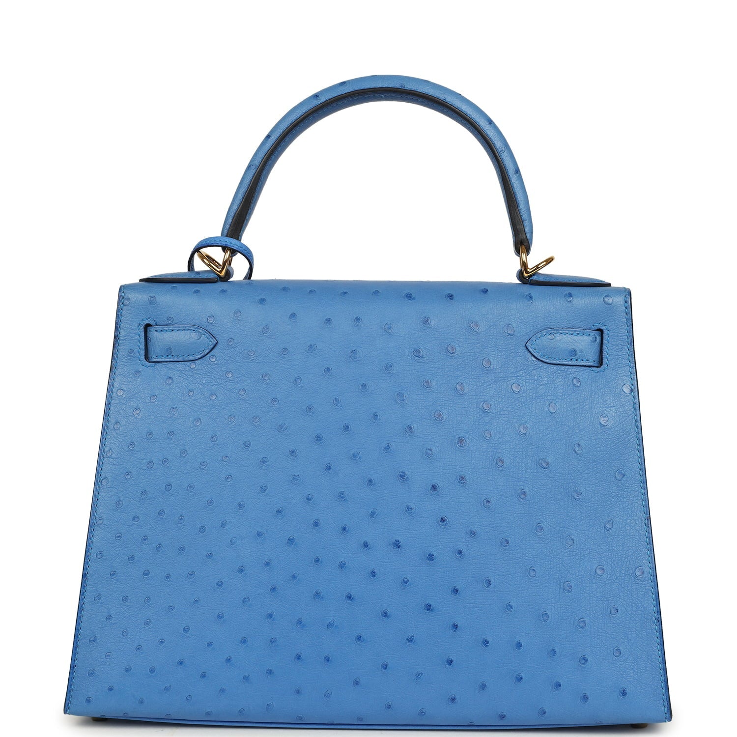 Pre-owned Hermes Kelly Sellier 28 Bleuet Ostrich Gold Hardware