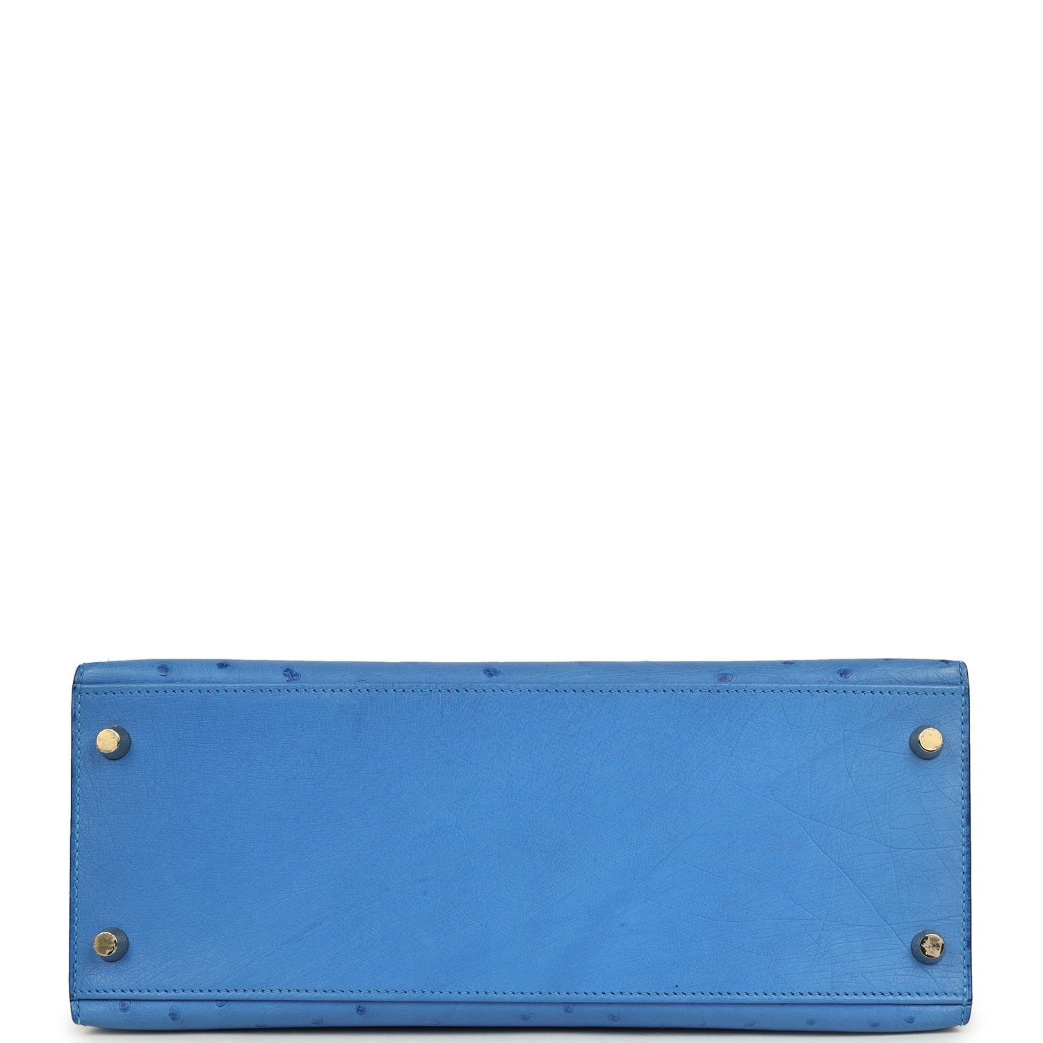 Pre-owned Hermes Kelly Sellier 28 Bleuet Ostrich Gold Hardware