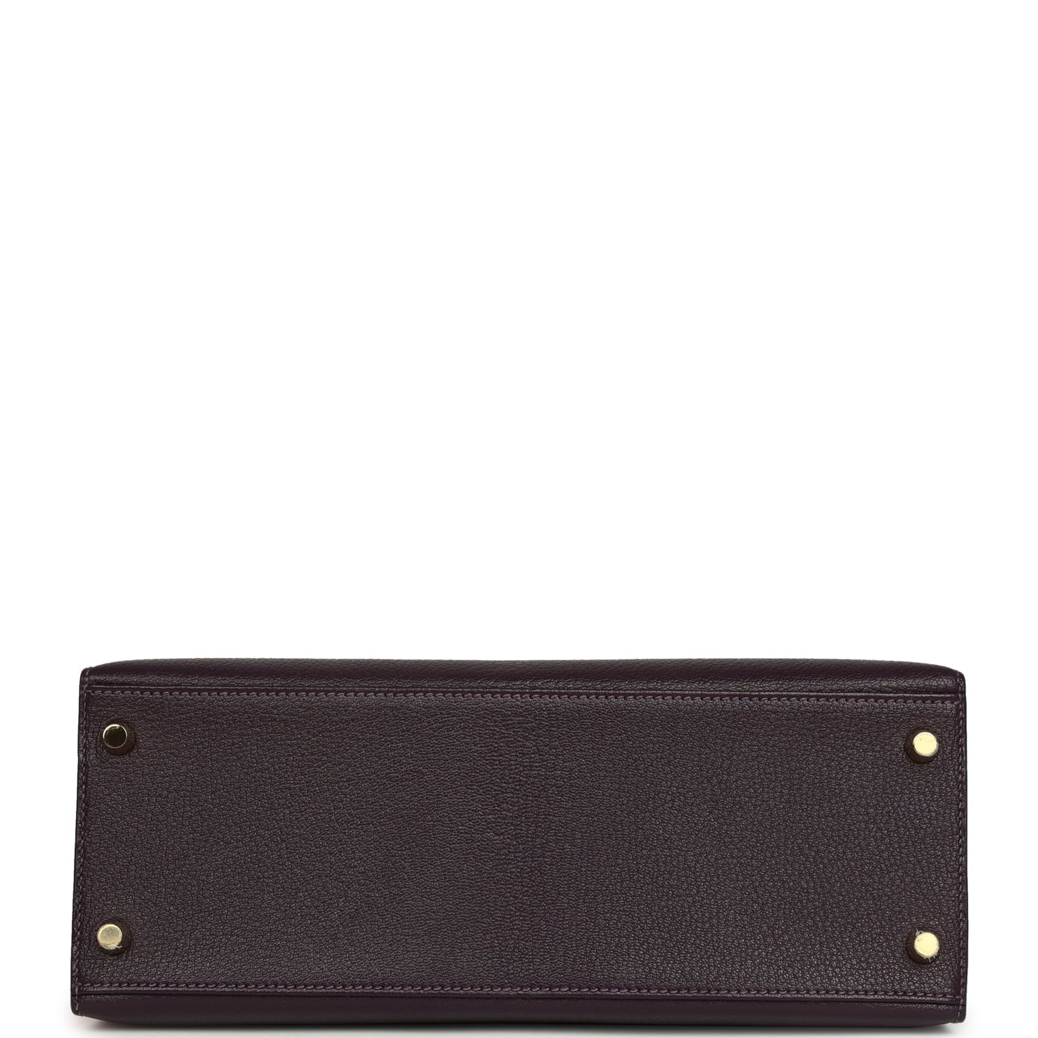 Pre-owned Hermes Special Order (HSS) Kelly Sellier 28 Raisin and Gris Perle Chevre Brushed Gold Hardware