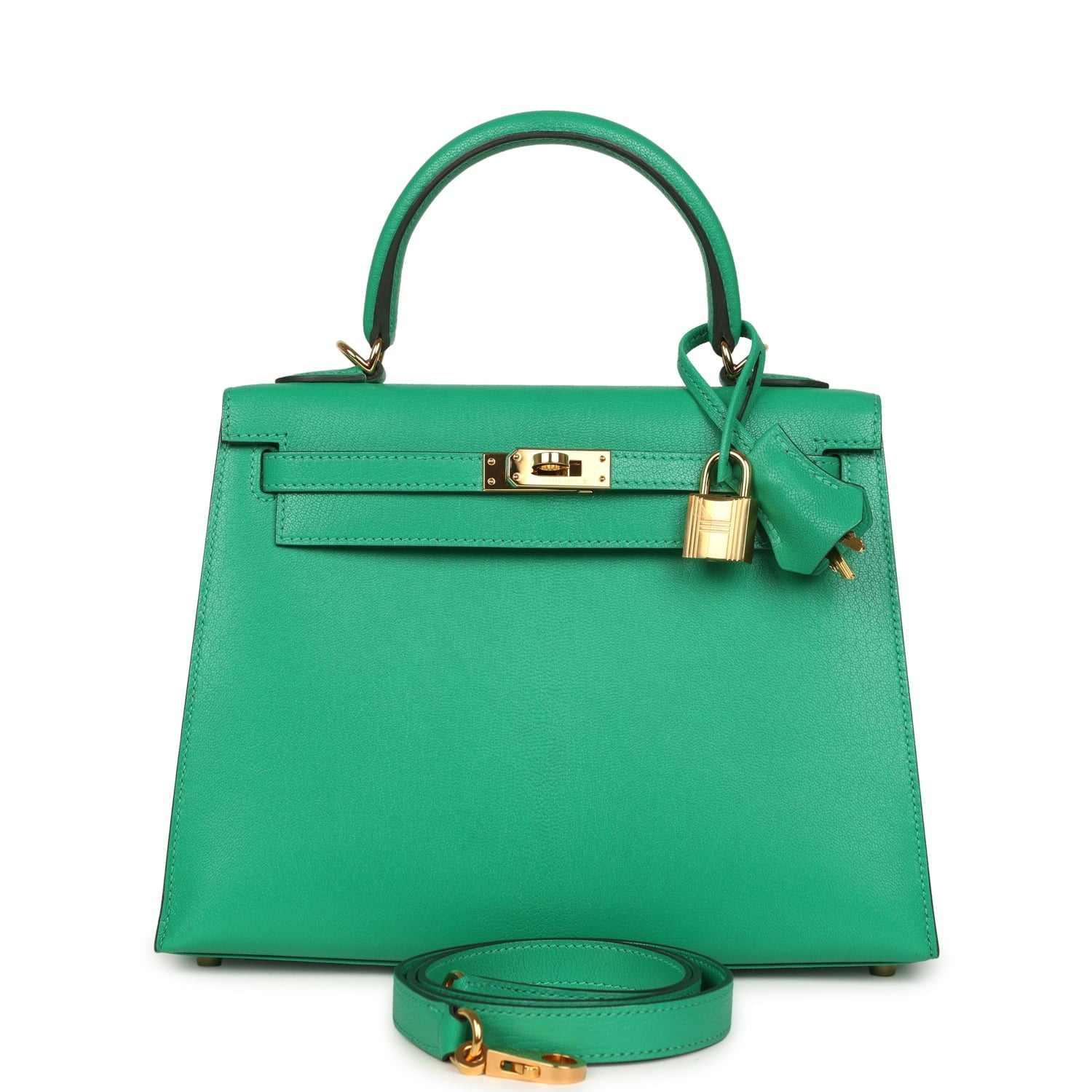 Pre-owned Hermes Kelly Sellier 25 Vert Vertigo Chevre Chamkila Gold Hardware