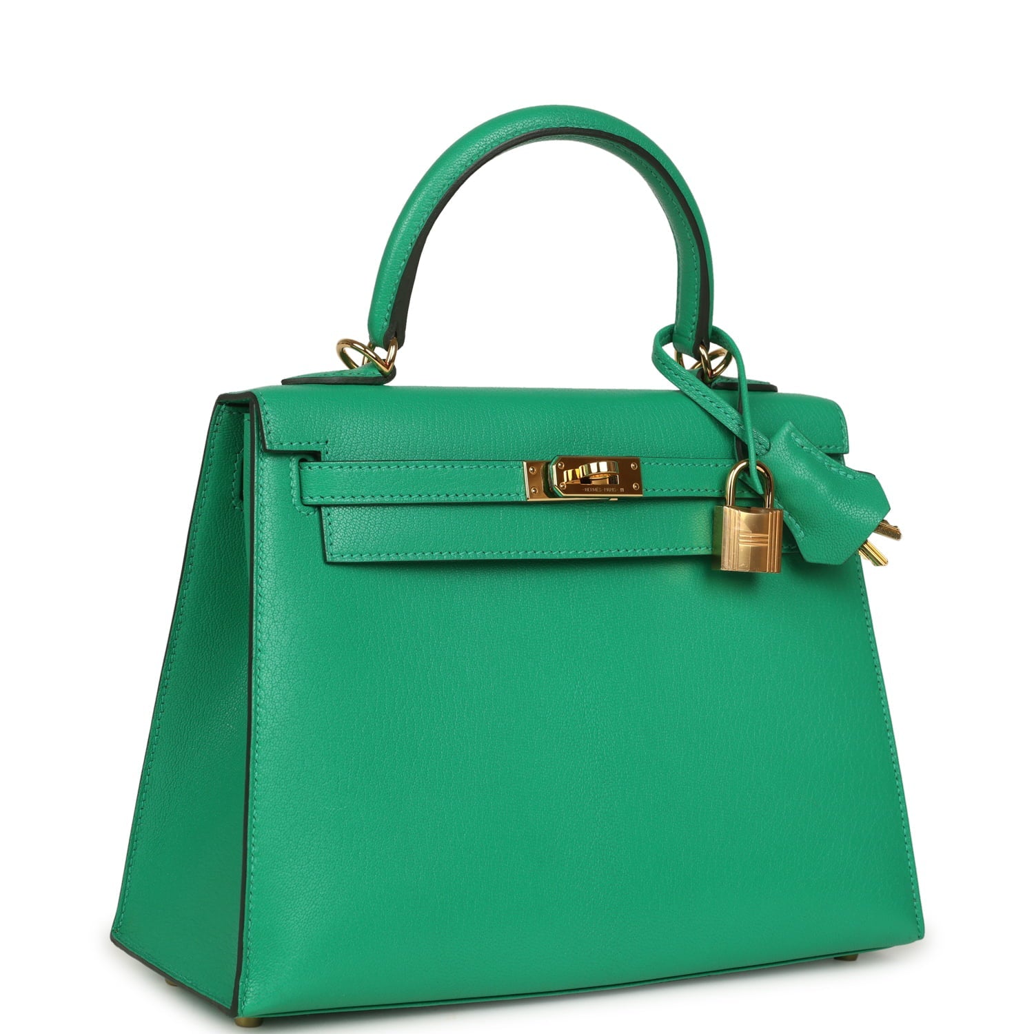 Pre-owned Hermes Kelly Sellier 25 Vert Vertigo Chevre Chamkila Gold Hardware