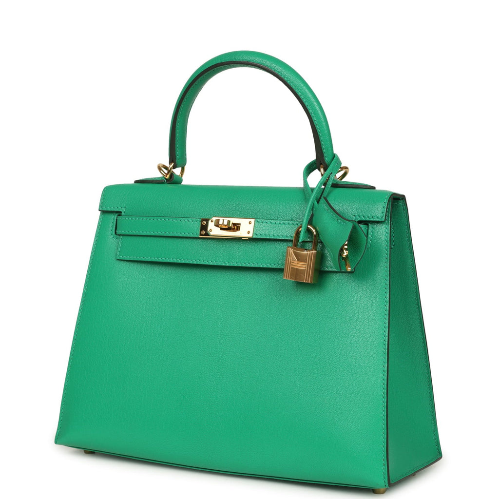 Pre-owned Hermes Kelly Sellier 25 Vert Vertigo Chevre Chamkila Gold Hardware
