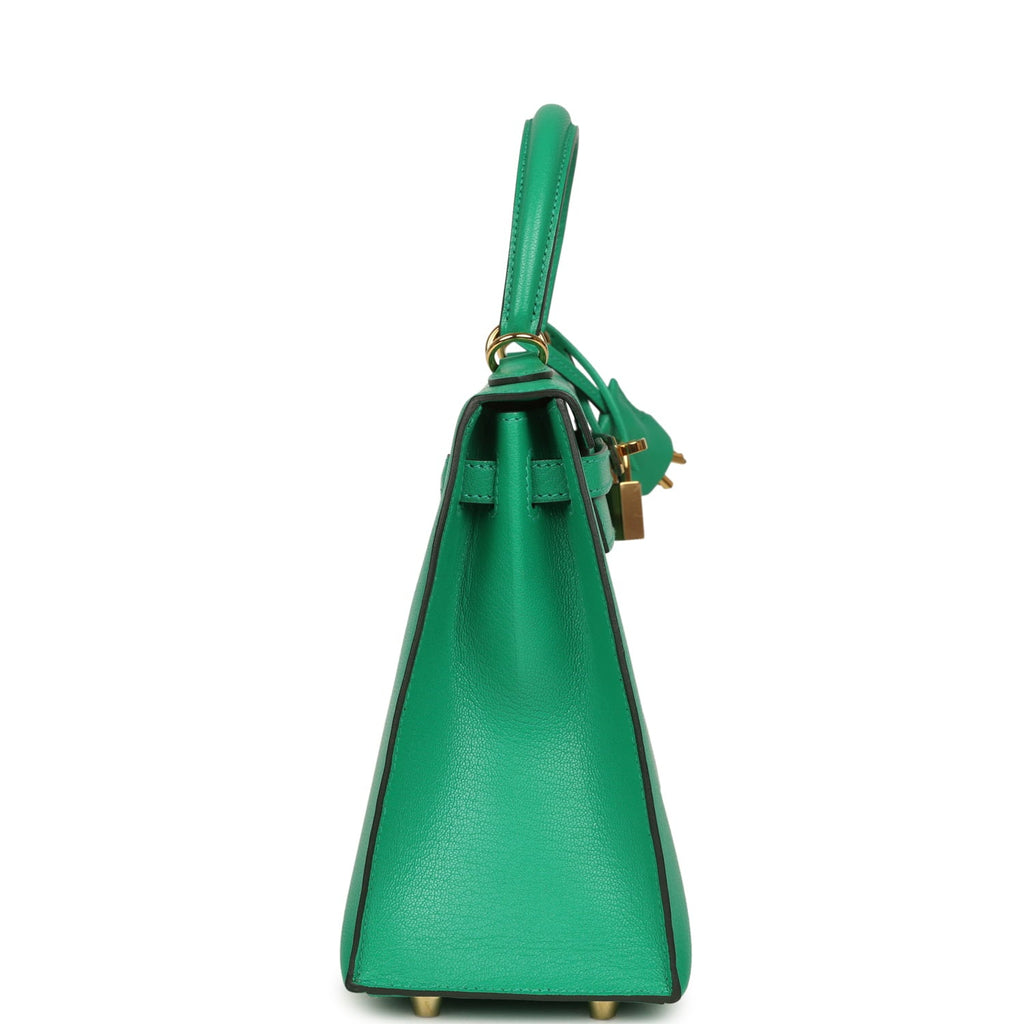 Pre-owned Hermes Kelly Sellier 25 Vert Vertigo Chevre Chamkila Gold Hardware