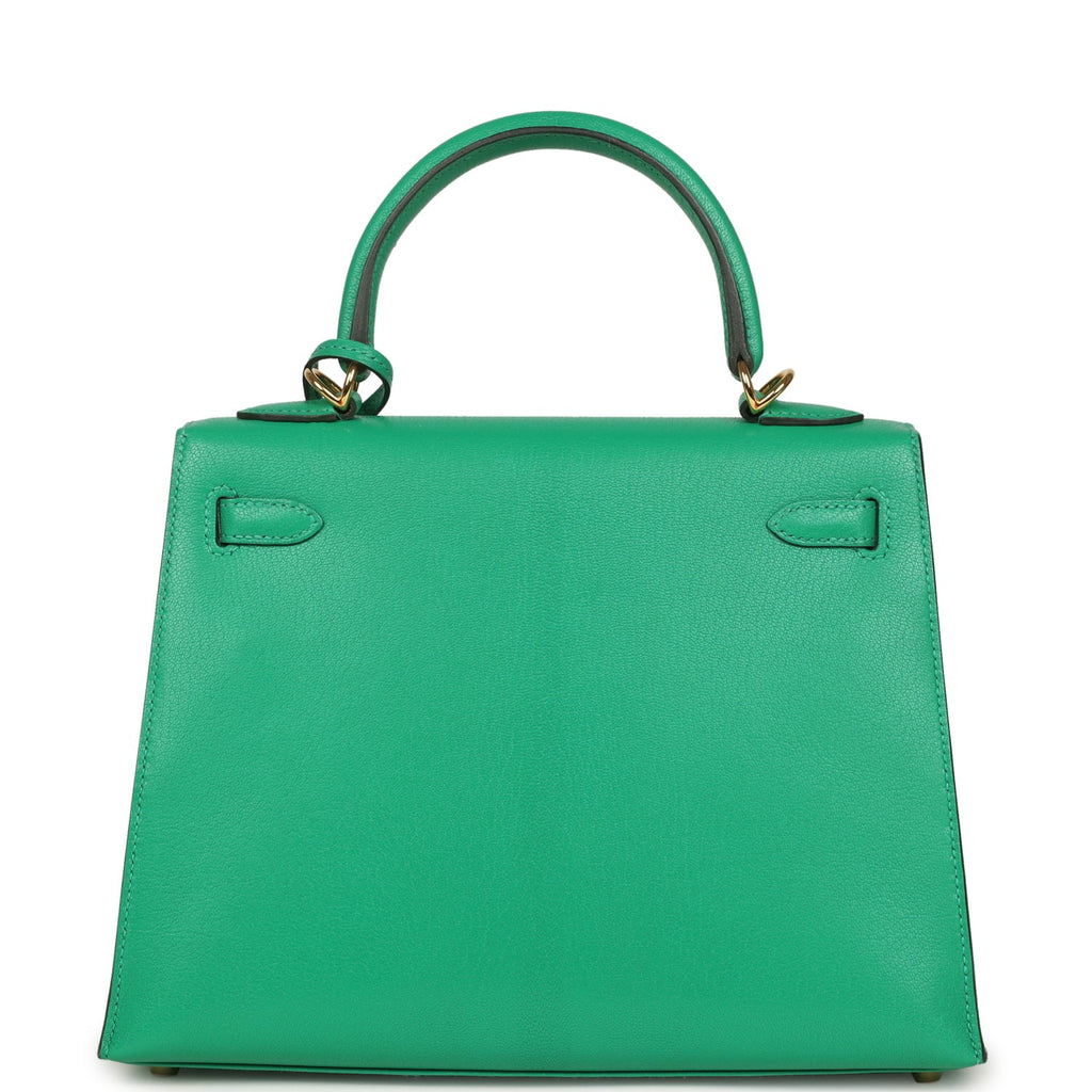 Pre-owned Hermes Kelly Sellier 25 Vert Vertigo Chevre Chamkila Gold Hardware