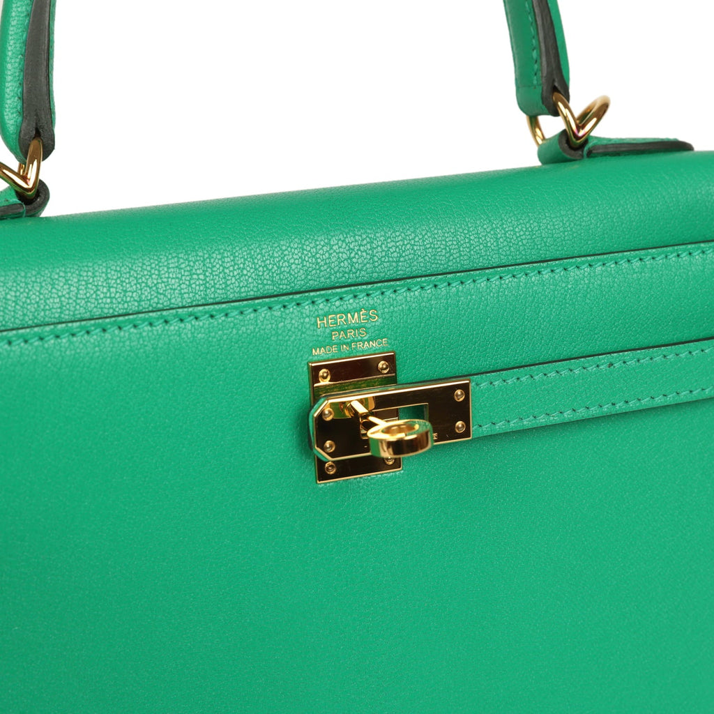Pre-owned Hermes Kelly Sellier 25 Vert Vertigo Chevre Chamkila Gold Hardware
