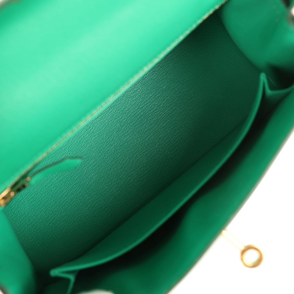 Pre-owned Hermes Kelly Sellier 25 Vert Vertigo Chevre Chamkila Gold Hardware