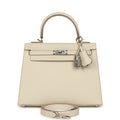Pre-owned Hermes Kelly Sellier 25 Craie Epsom Palladium Hardware