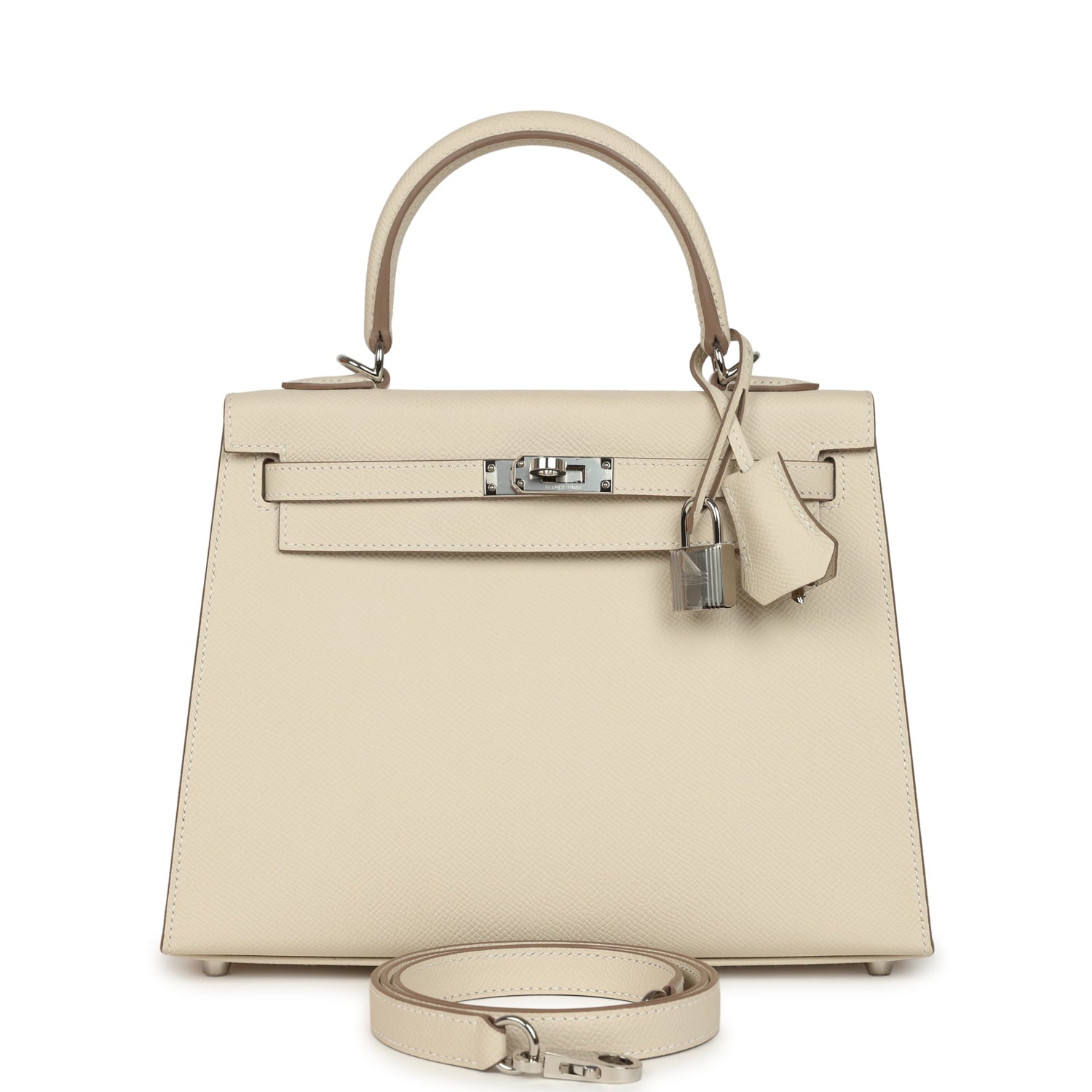 Pre-owned Hermes Kelly Sellier 25 Craie Epsom Palladium Hardware