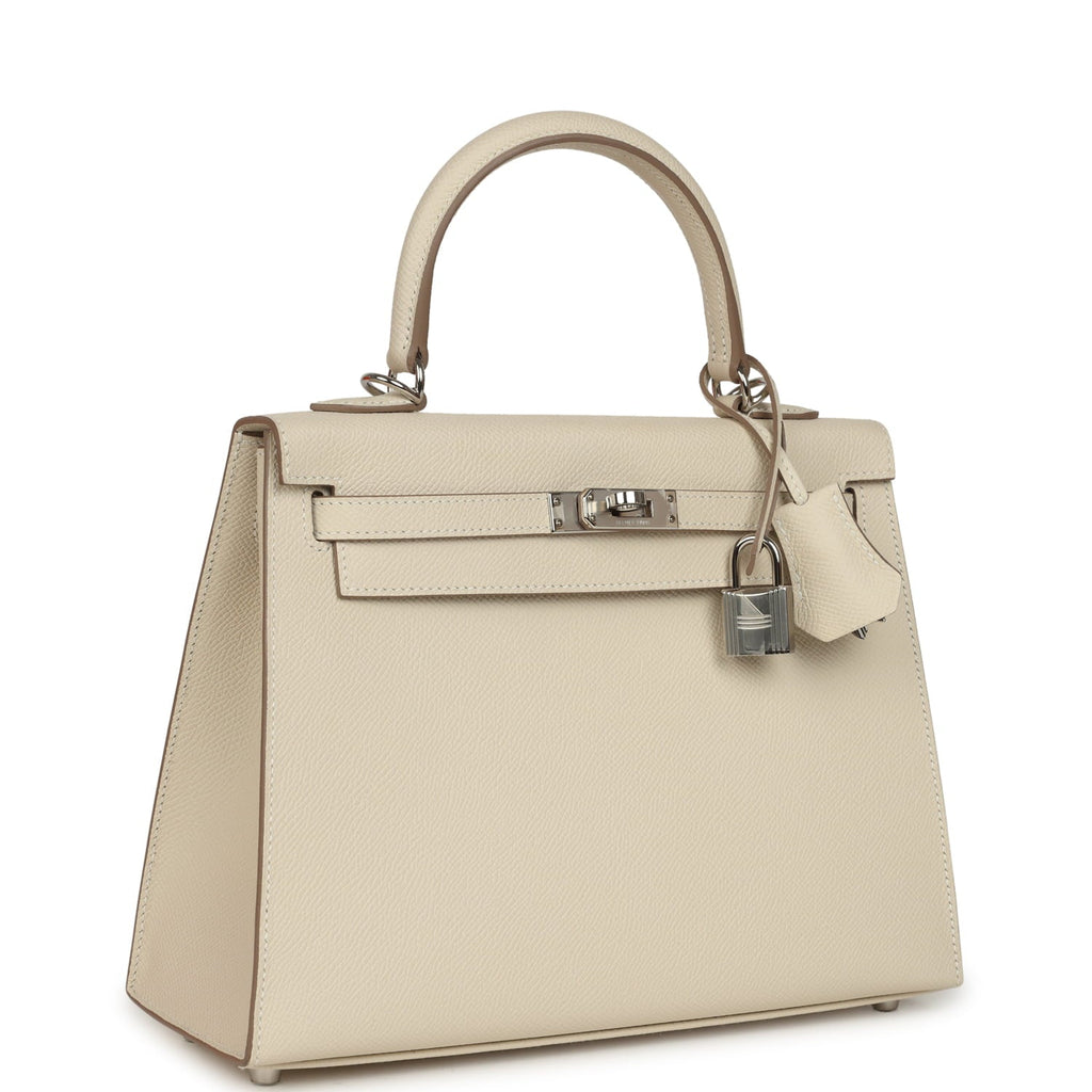 Pre-owned Hermes Kelly Sellier 25 Craie Epsom Palladium Hardware