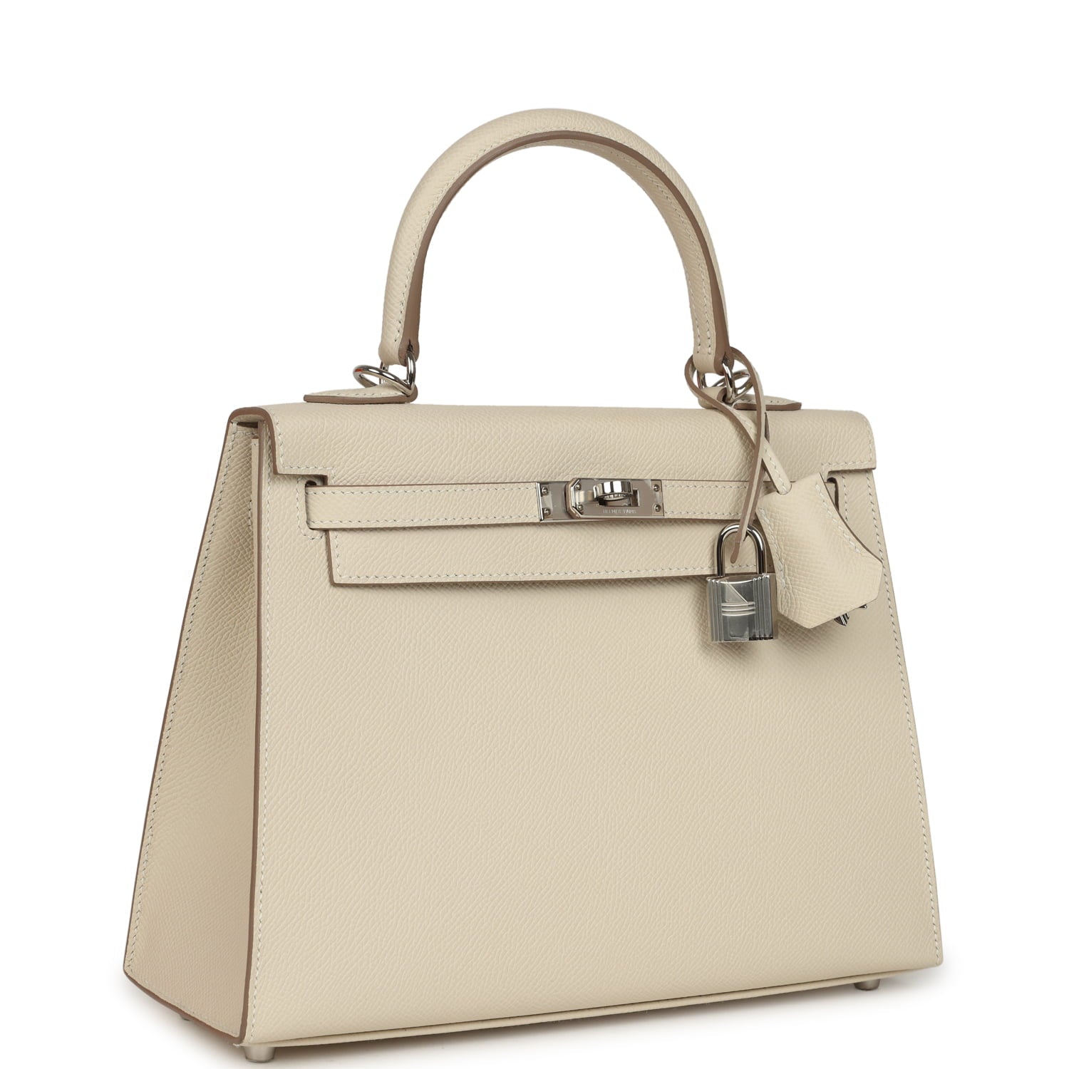 Pre-owned Hermes Kelly Sellier 25 Craie Epsom Palladium Hardware