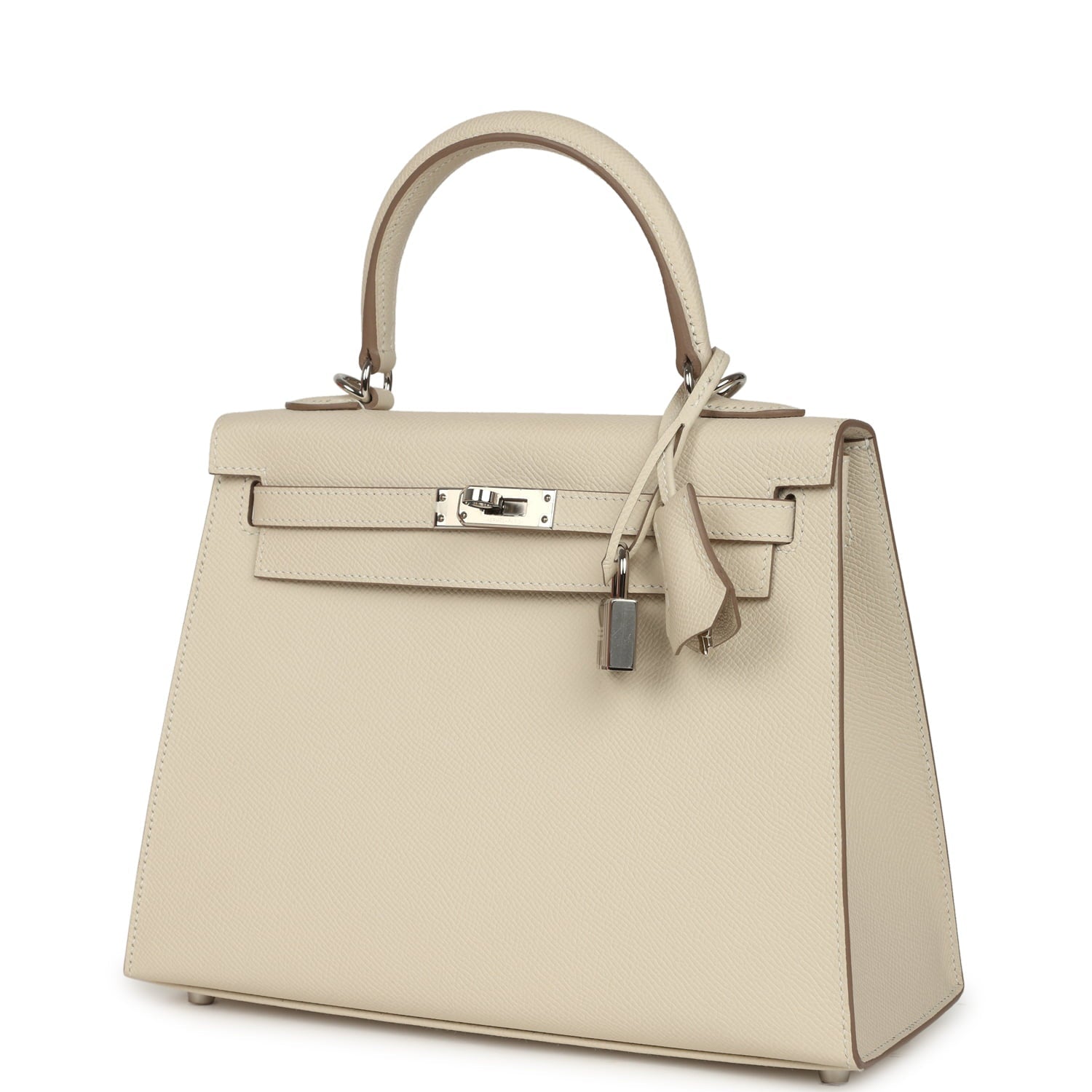 Pre-owned Hermes Kelly Sellier 25 Craie Epsom Palladium Hardware