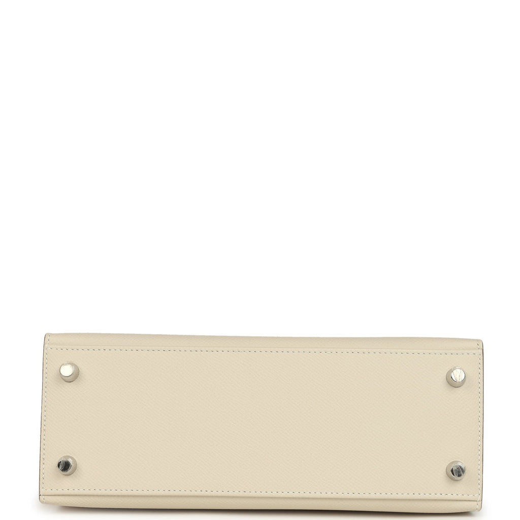 Pre-owned Hermes Kelly Sellier 25 Craie Epsom Palladium Hardware