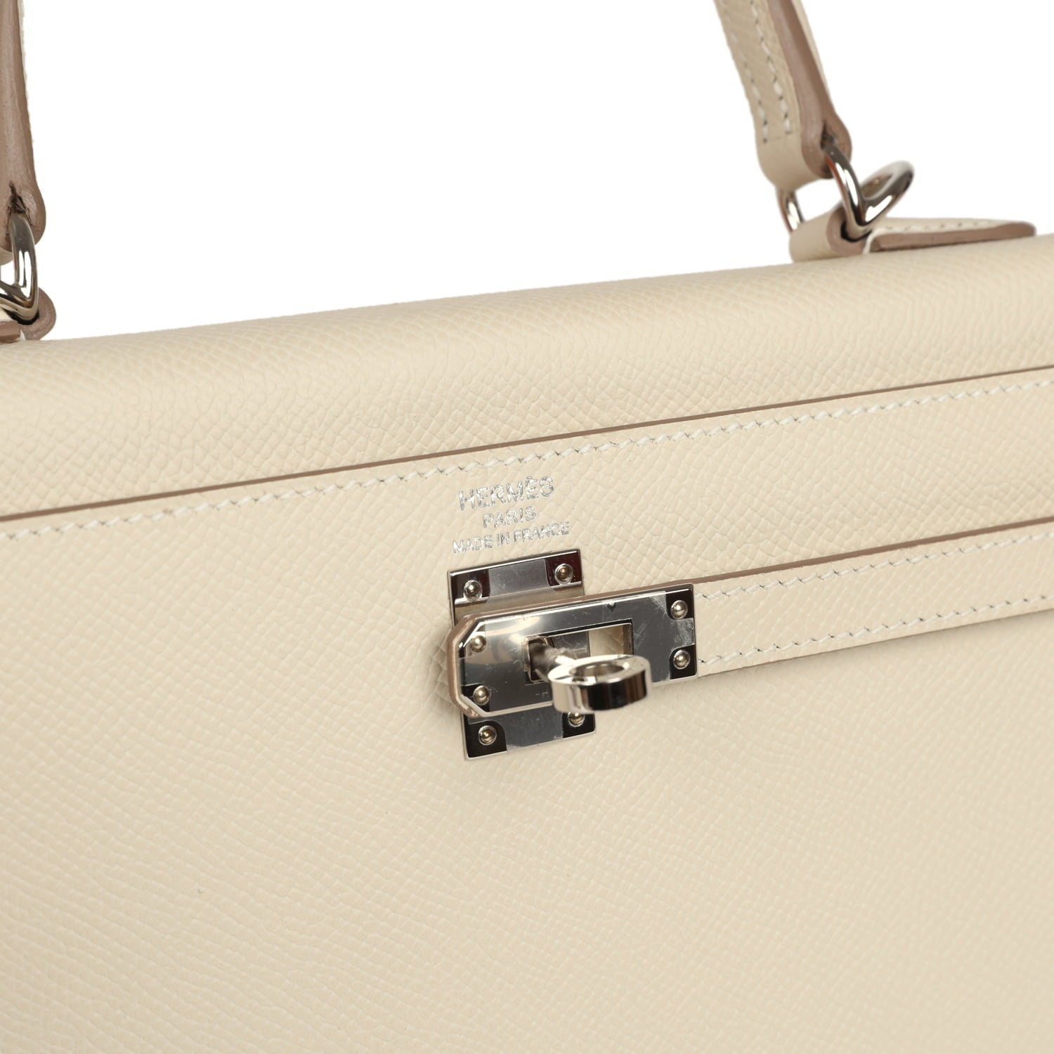 Pre-owned Hermes Kelly Sellier 25 Craie Epsom Palladium Hardware