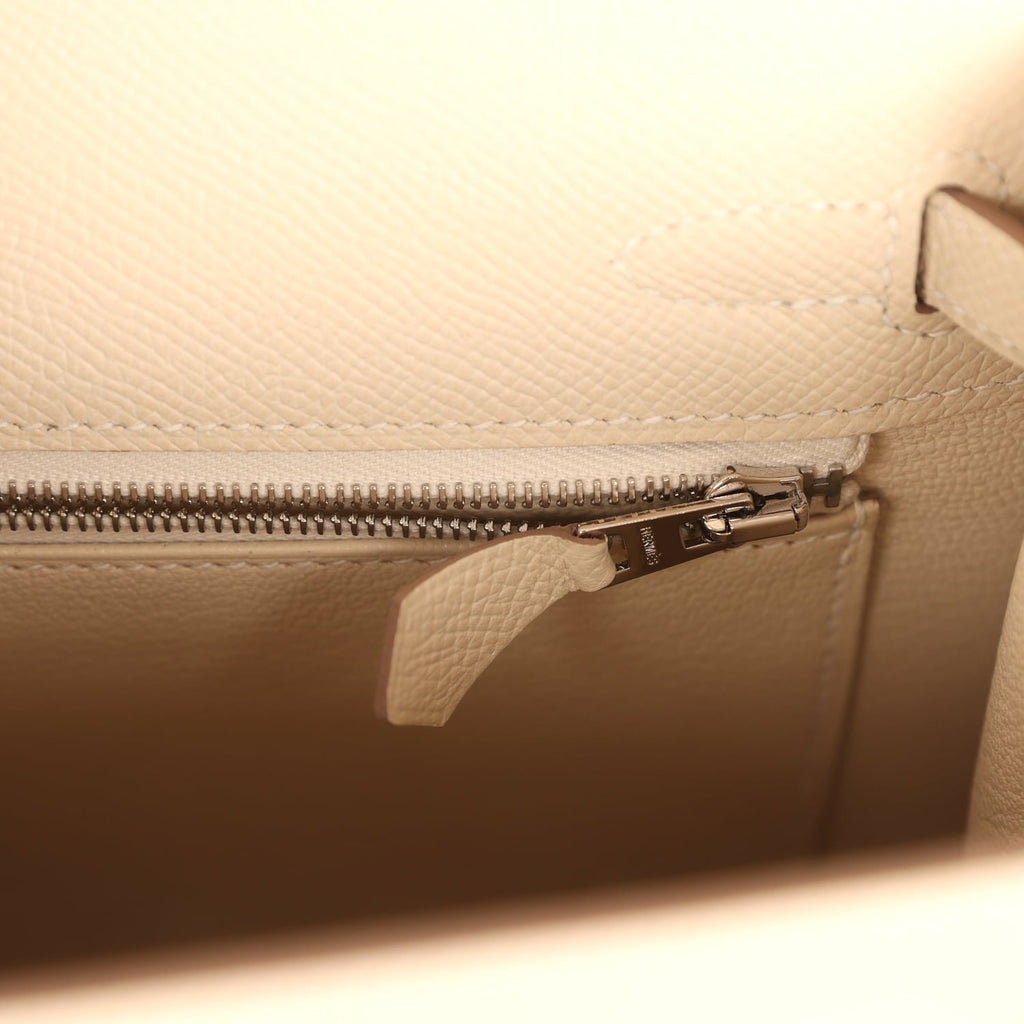Pre-owned Hermes Kelly Sellier 25 Craie Epsom Palladium Hardware