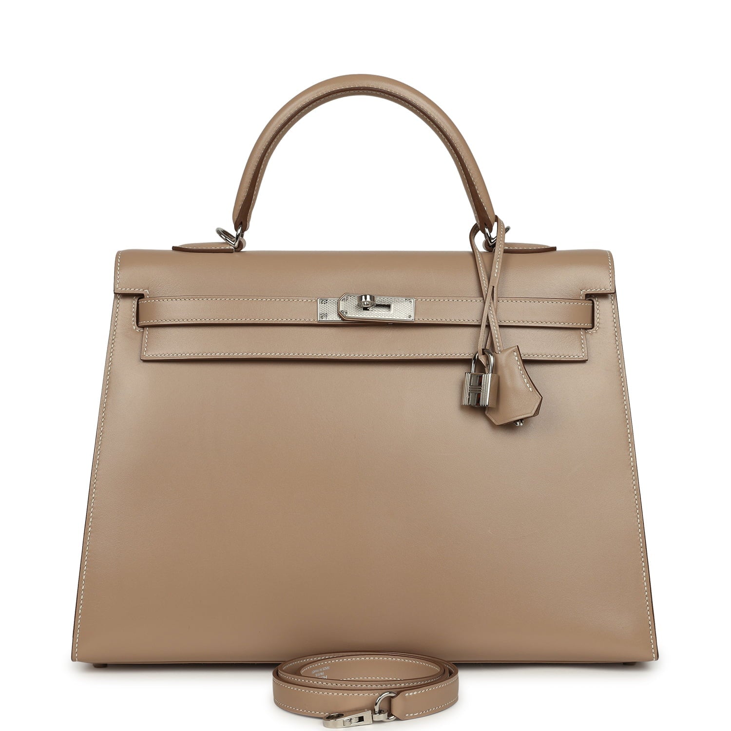 Pre-owned Hermes Kelly Sellier 35 Argile Tadelakt Guilloche Palladium Hardware
