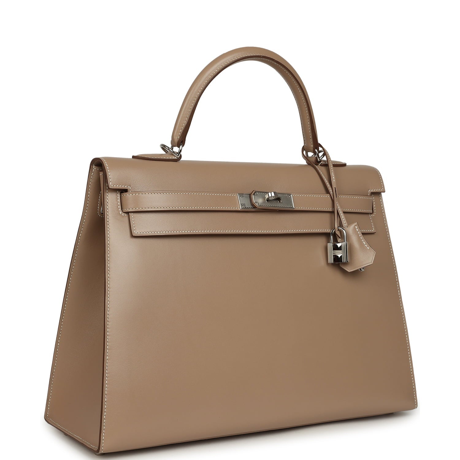 Pre-owned Hermes Kelly Sellier 35 Argile Tadelakt Guilloche Palladium Hardware