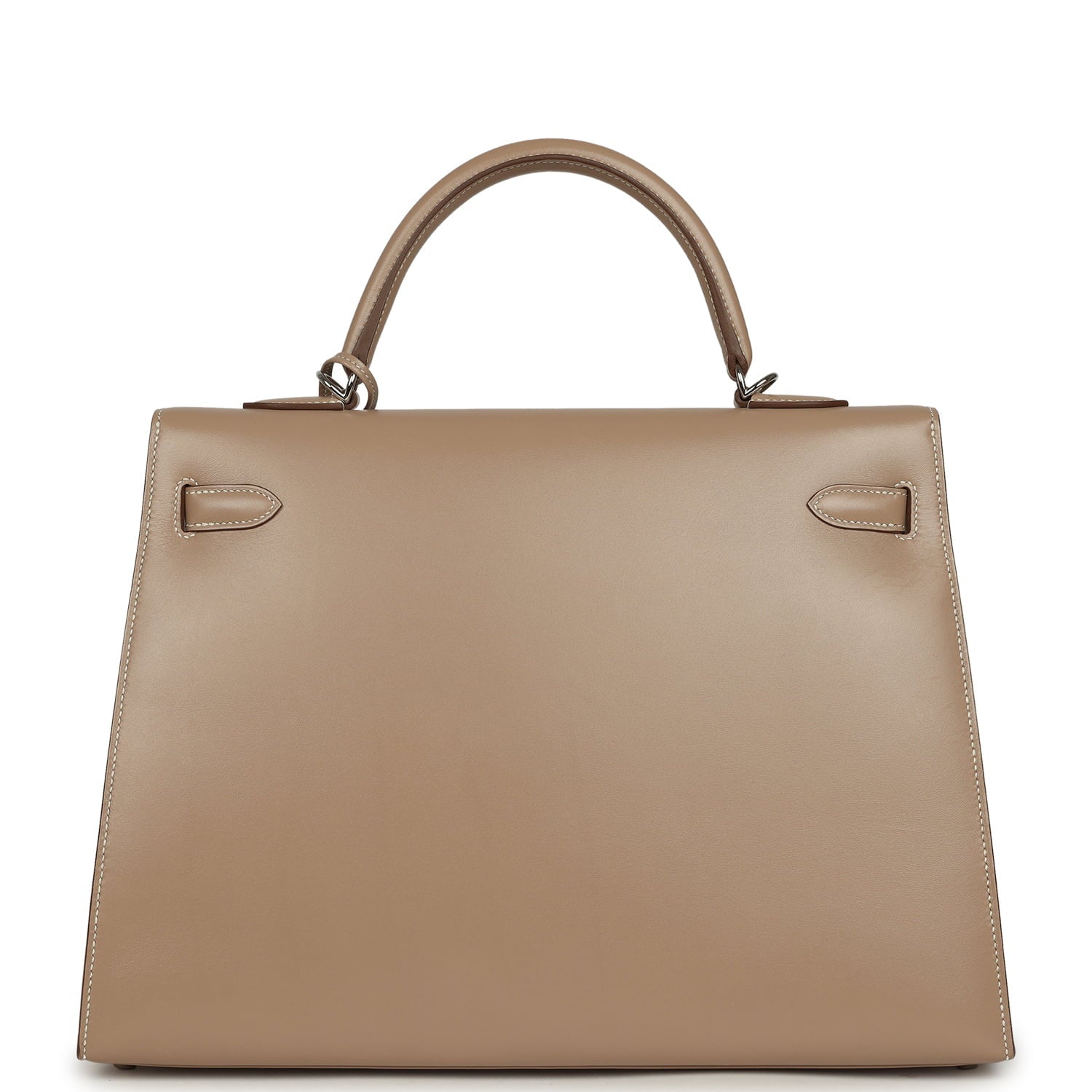Pre-owned Hermes Kelly Sellier 35 Argile Tadelakt Guilloche Palladium Hardware