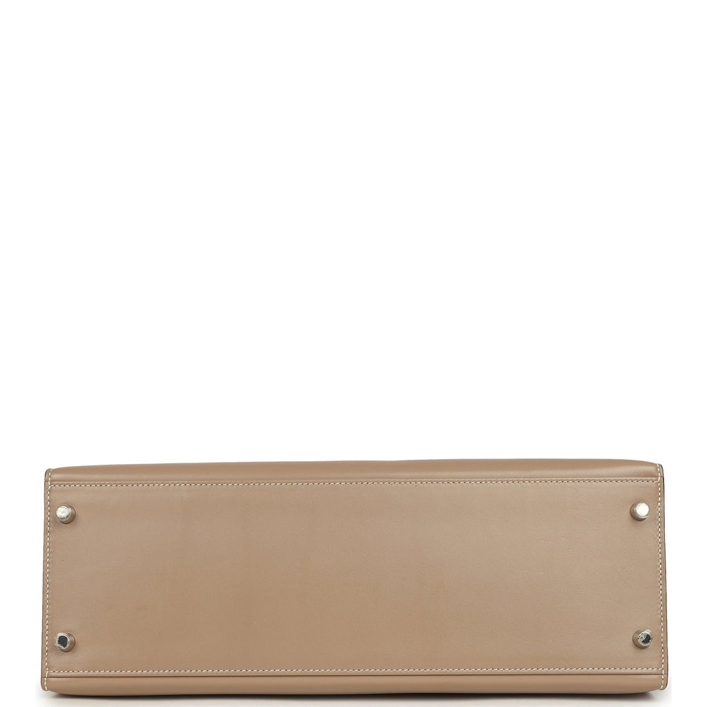 Pre-owned Hermes Kelly Sellier 35 Argile Tadelakt Guilloche Palladium Hardware