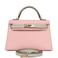 Pre-owned Hermes Special Order (HSS) Kelly Sellier 20 Rose Sakura and Gris Perle Chevre Mysore Permabrass Hardware
