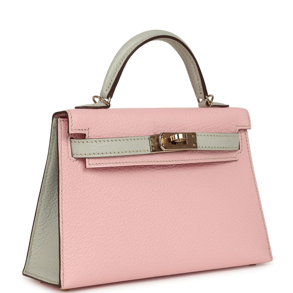 Pre-owned Hermes Special Order (HSS) Kelly Sellier 20 Rose Sakura and Gris Perle Chevre Mysore Permabrass Hardware