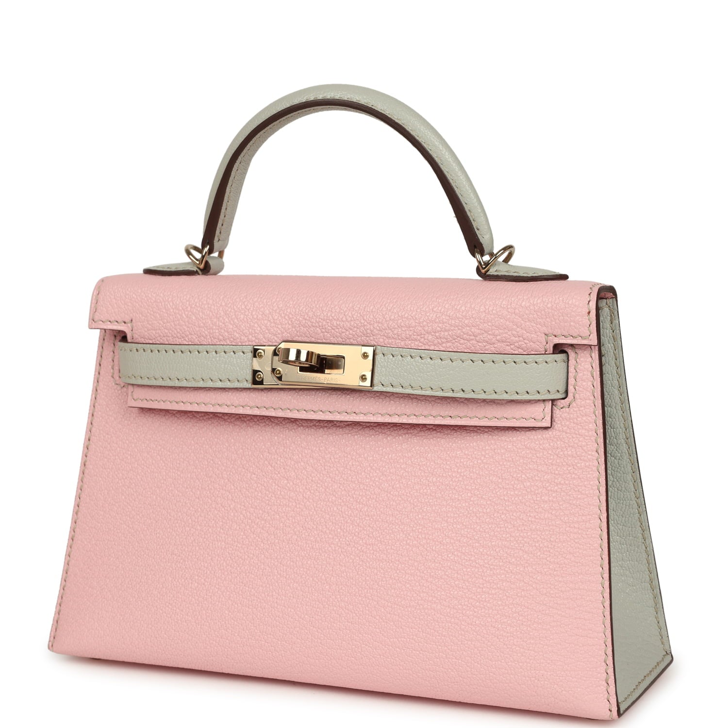 Pre-owned Hermes Special Order (HSS) Kelly Sellier 20 Rose Sakura and Gris Perle Chevre Mysore Permabrass Hardware