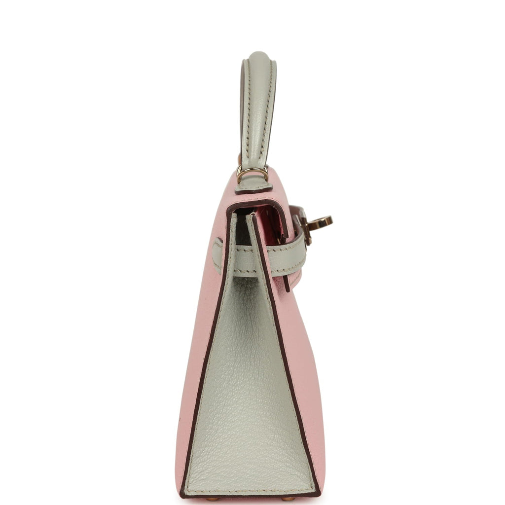 Pre-owned Hermes Special Order (HSS) Kelly Sellier 20 Rose Sakura and Gris Perle Chevre Mysore Permabrass Hardware