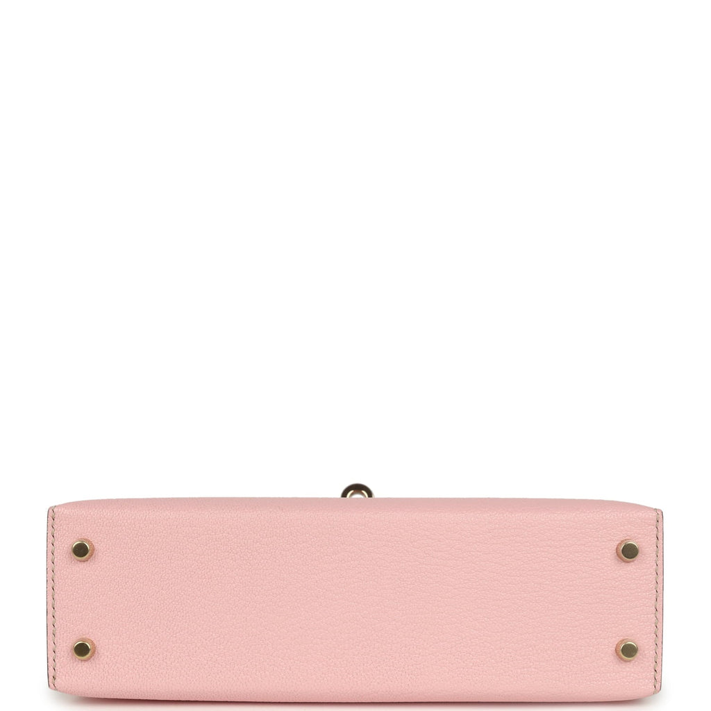 Pre-owned Hermes Special Order (HSS) Kelly Sellier 20 Rose Sakura and Gris Perle Chevre Mysore Permabrass Hardware