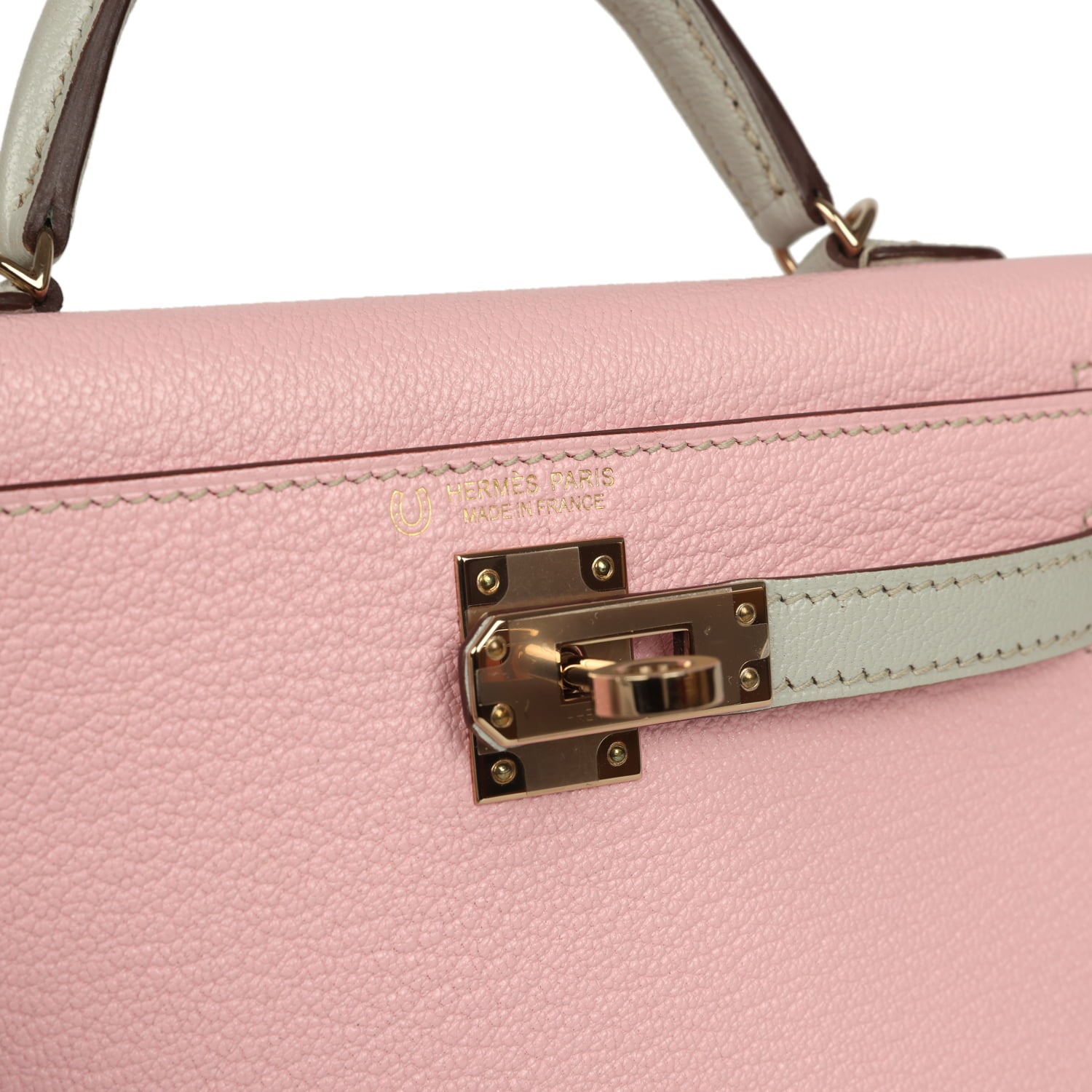 Pre-owned Hermes Special Order (HSS) Kelly Sellier 20 Rose Sakura and Gris Perle Chevre Mysore Permabrass Hardware