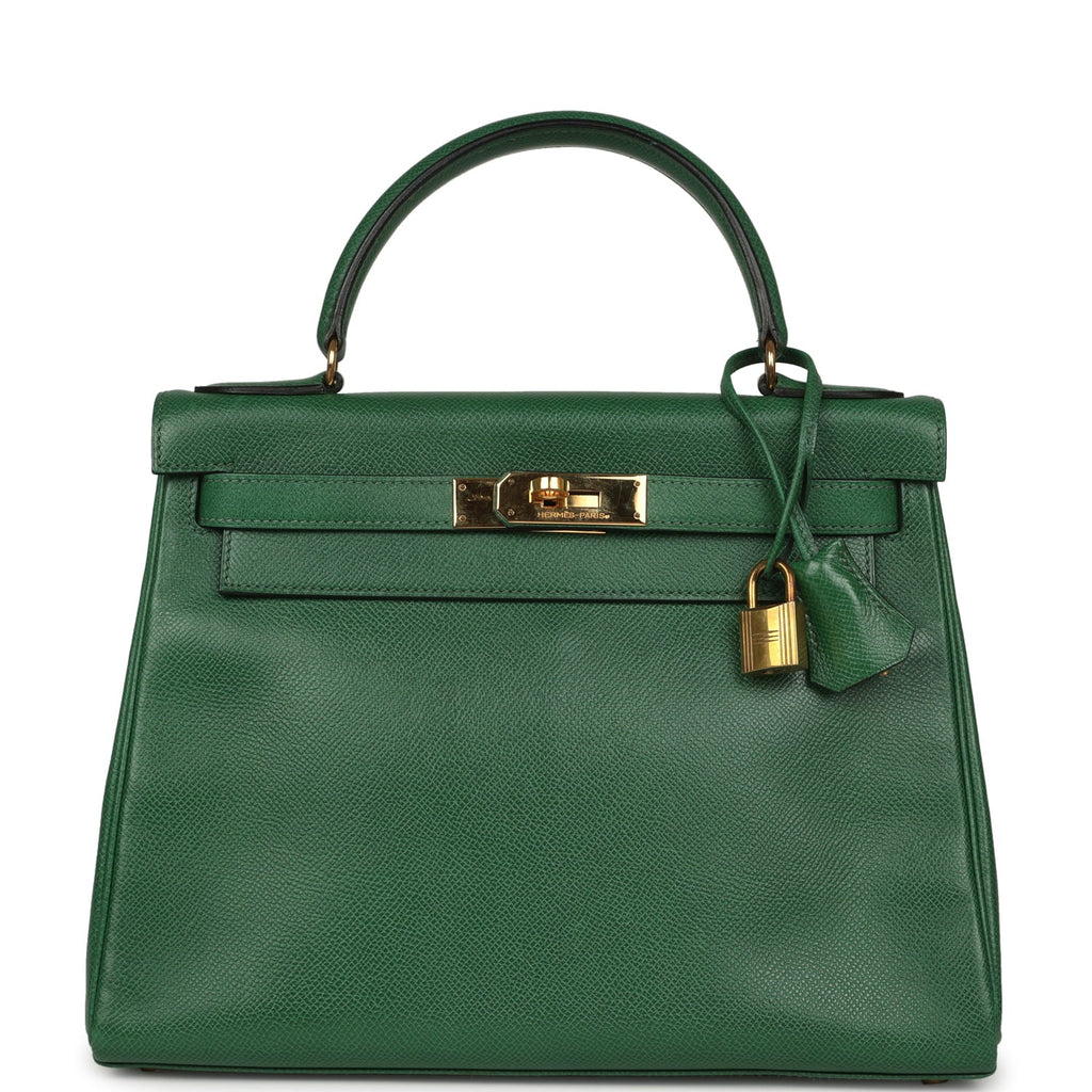 Vintage Hermes Kelly Retourne 28 Vert Benghal Courchevel Gold Hardware