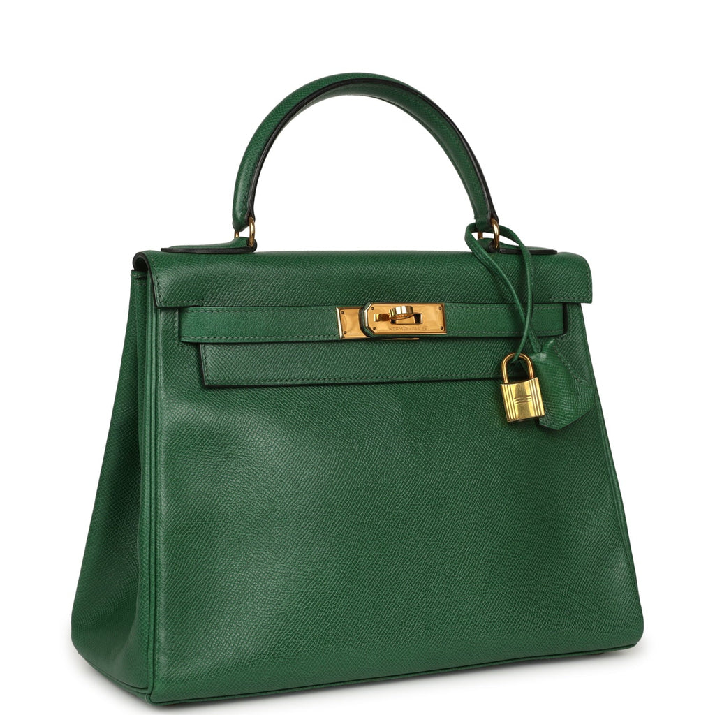 Vintage Hermes Kelly Retourne 28 Vert Benghal Courchevel Gold Hardware