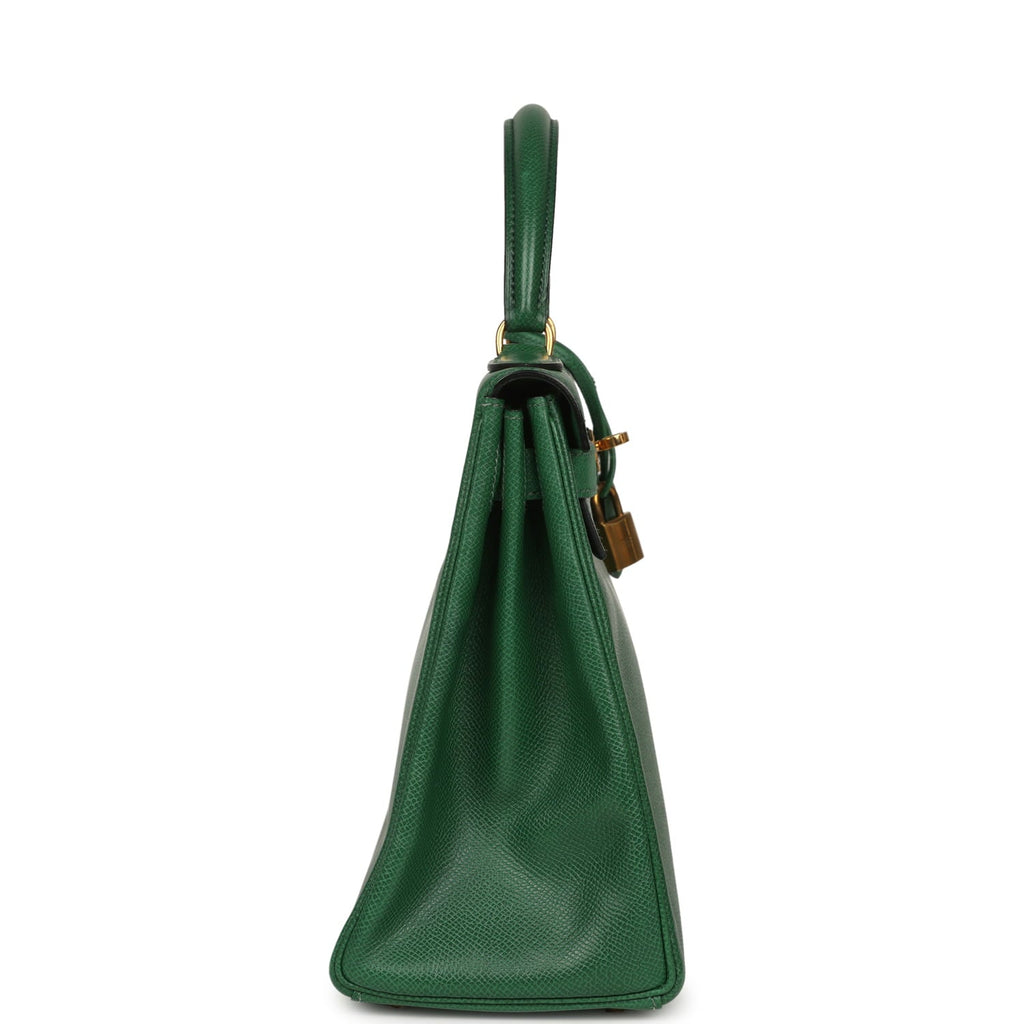 Vintage Hermes Kelly Retourne 28 Vert Benghal Courchevel Gold Hardware