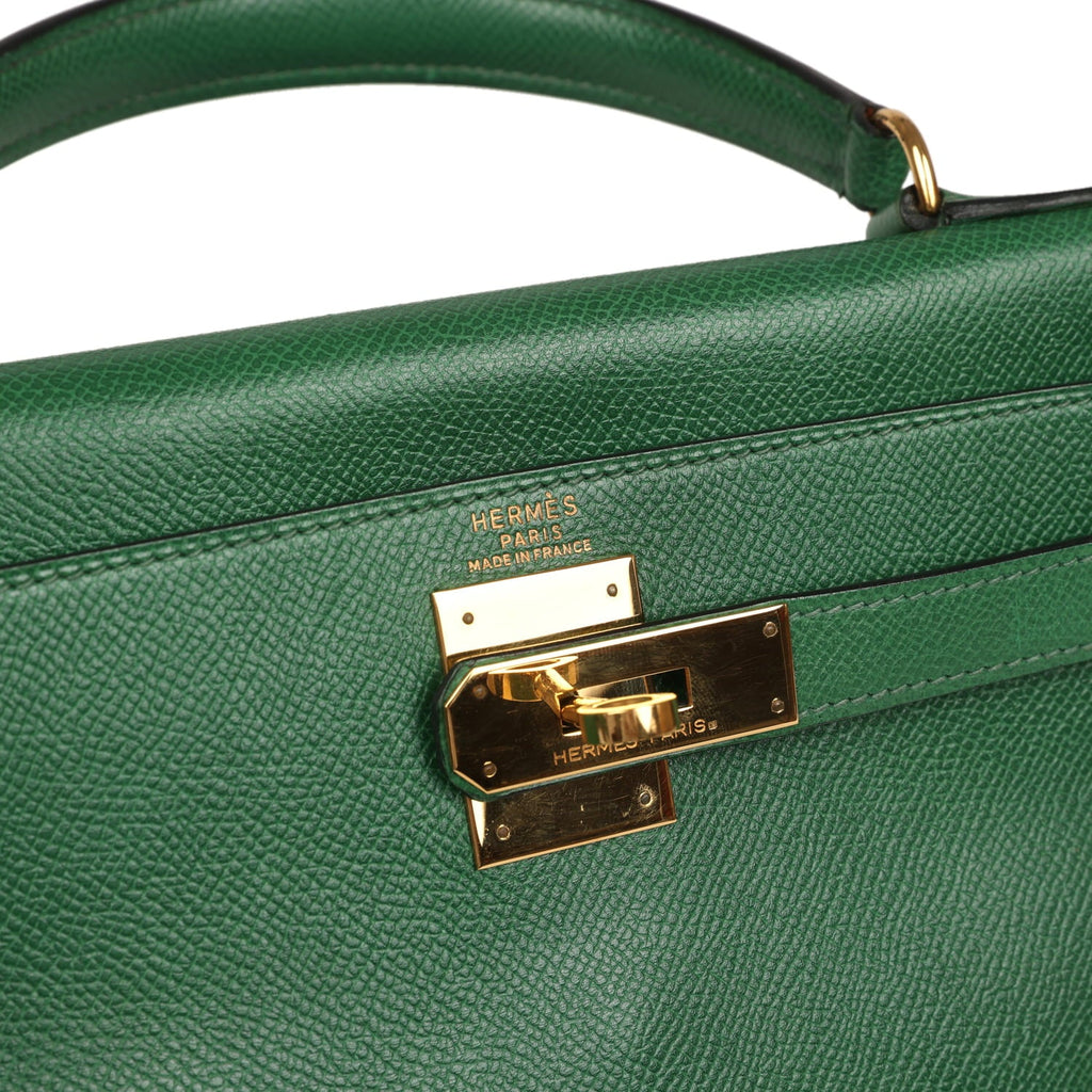 Vintage Hermes Kelly Retourne 28 Vert Benghal Courchevel Gold Hardware