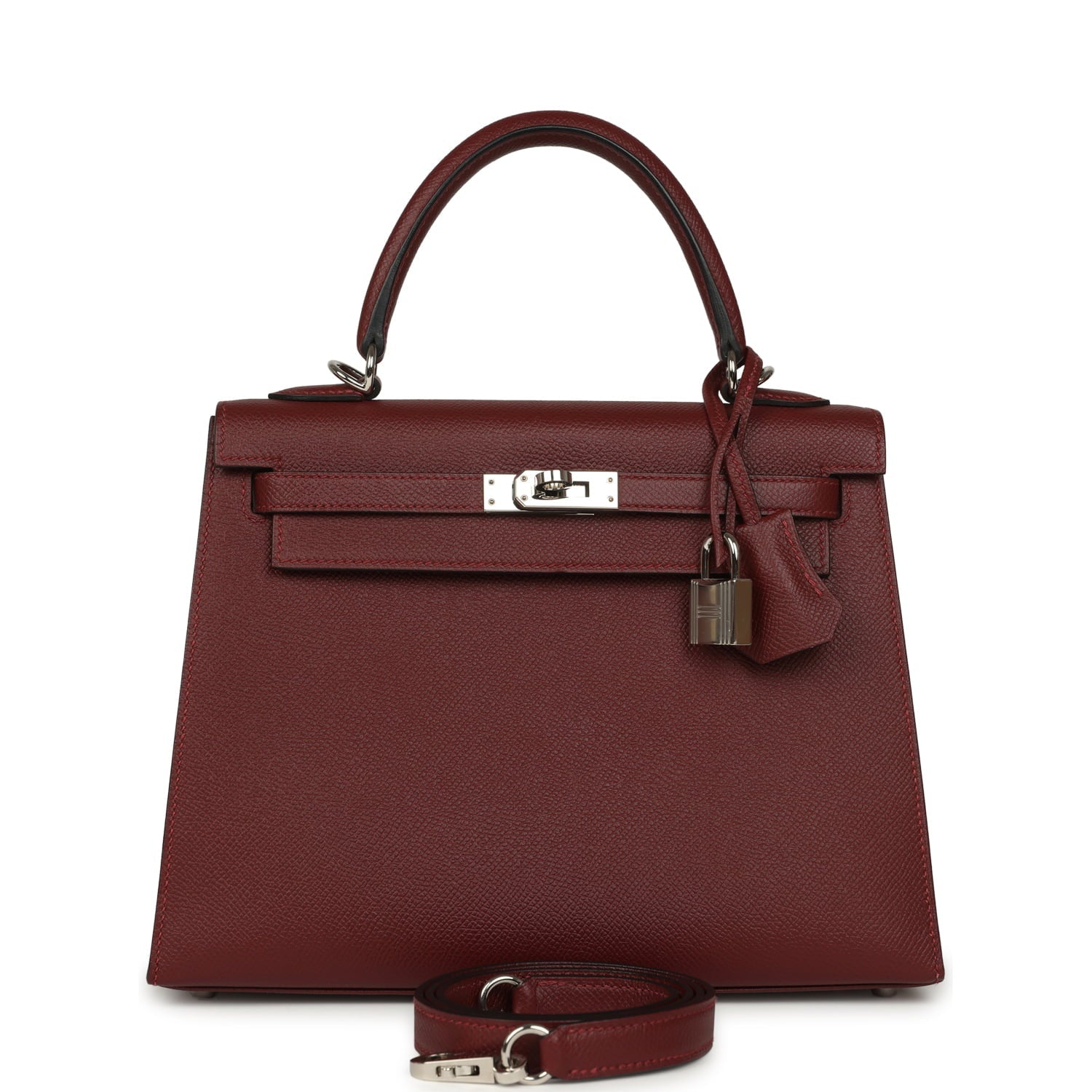 Pre-owned Hermes Kelly Sellier 25 Rouge H Epsom Palladium Hardware