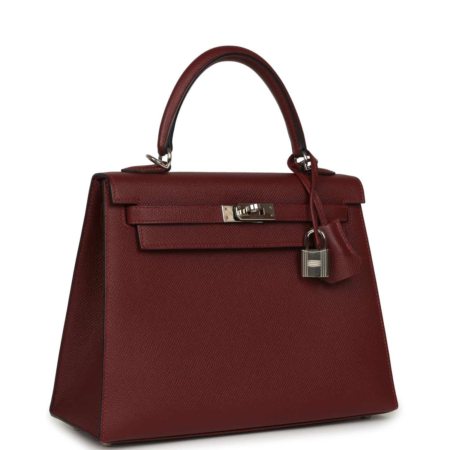 Pre-owned Hermes Kelly Sellier 25 Rouge H Epsom Palladium Hardware