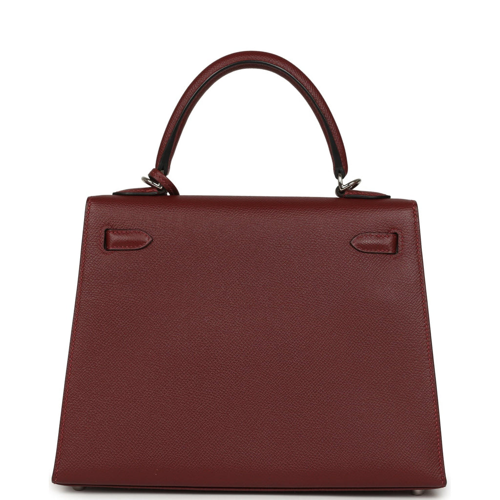 Pre-owned Hermes Kelly Sellier 25 Rouge H Epsom Palladium Hardware