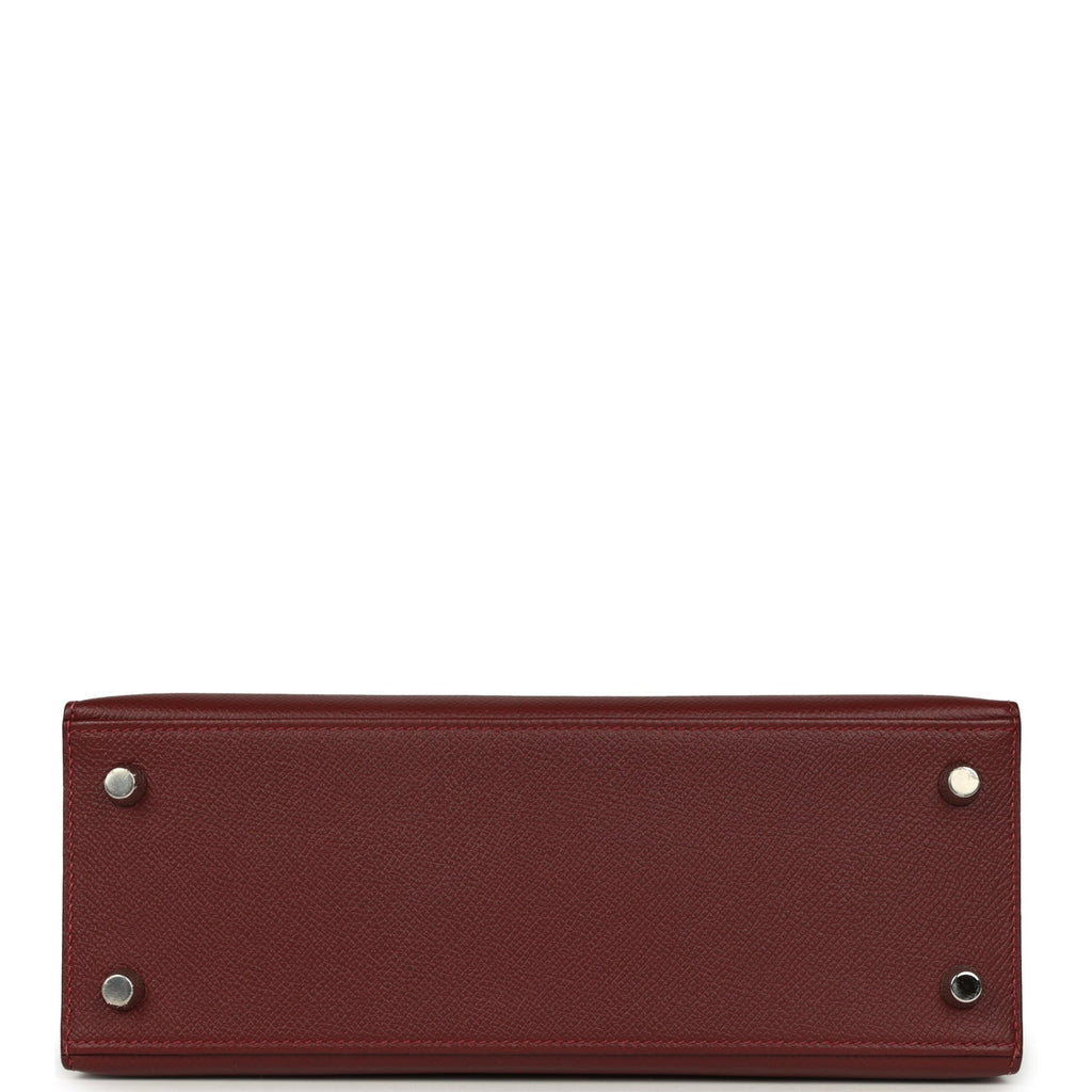 Pre-owned Hermes Kelly Sellier 25 Rouge H Epsom Palladium Hardware