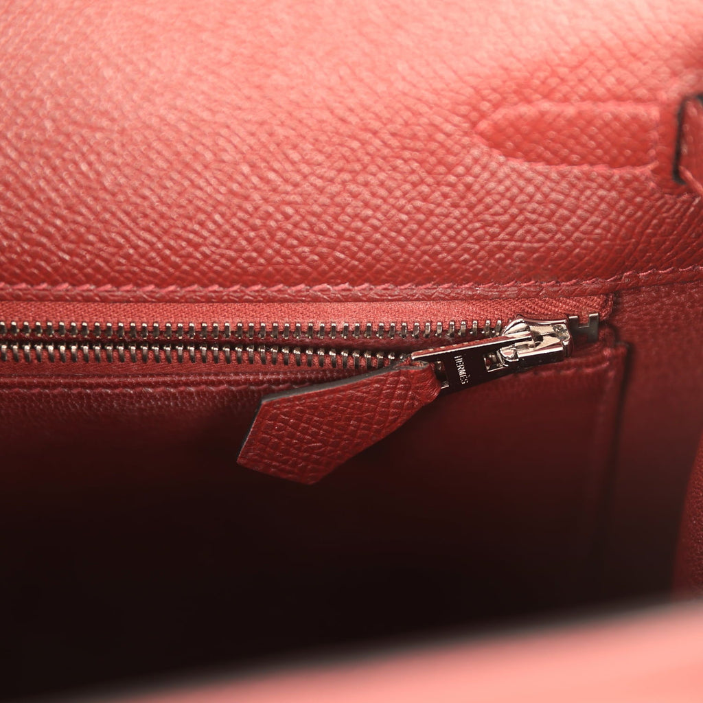 Pre-owned Hermes Kelly Sellier 25 Rouge H Epsom Palladium Hardware