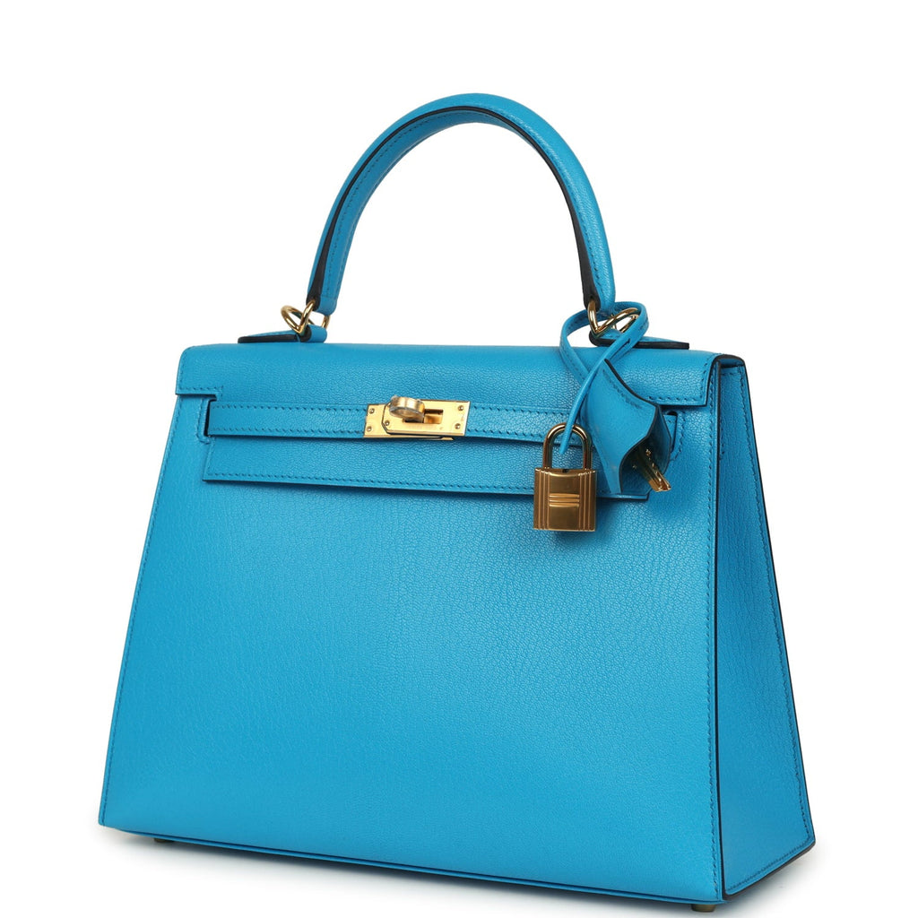 Hermes Kelly Sellier 25 Bleu Frida Chevre Mysore Gold Hardware