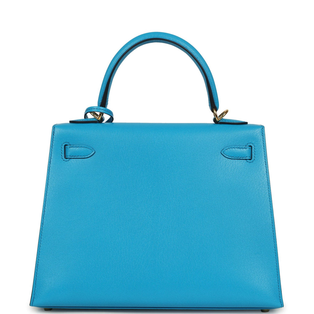 Hermes Kelly Sellier 25 Bleu Frida Chevre Mysore Gold Hardware