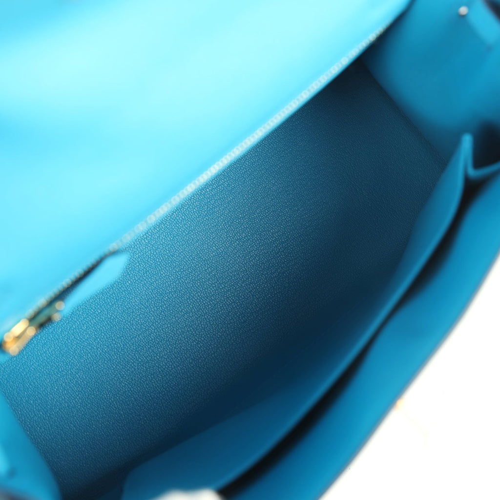 Hermes Kelly Sellier 25 Bleu Frida Chevre Mysore Gold Hardware