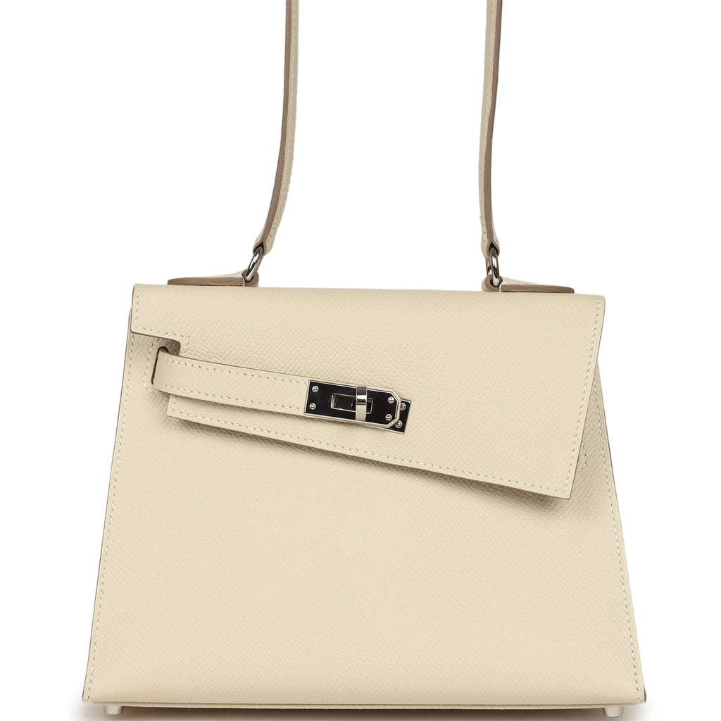 Pre-owned Hermes Kelly Sellier en Desordre 20 Craie Epsom Palladium Hardware