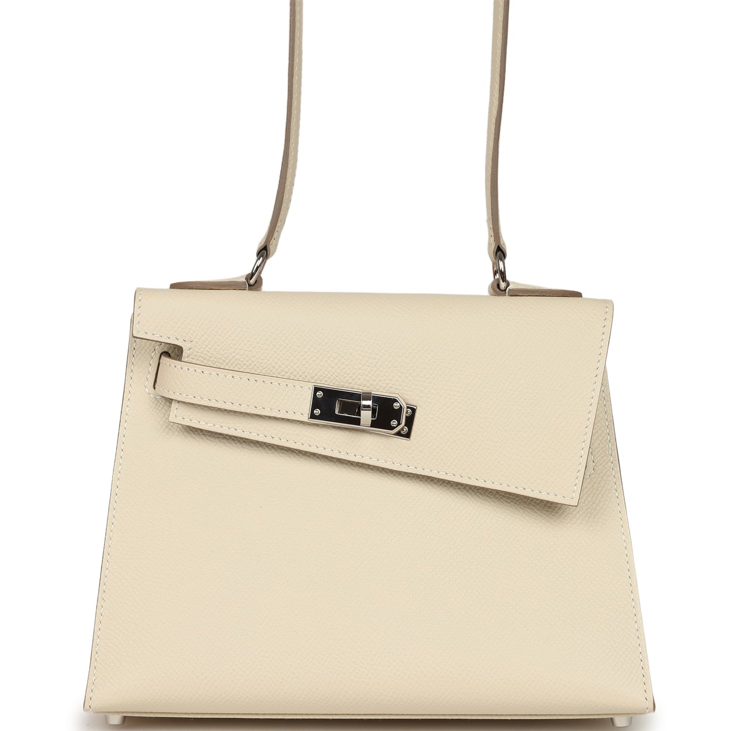 Pre-owned Hermes Kelly Sellier en Desordre 20 Craie Epsom Palladium Hardware
