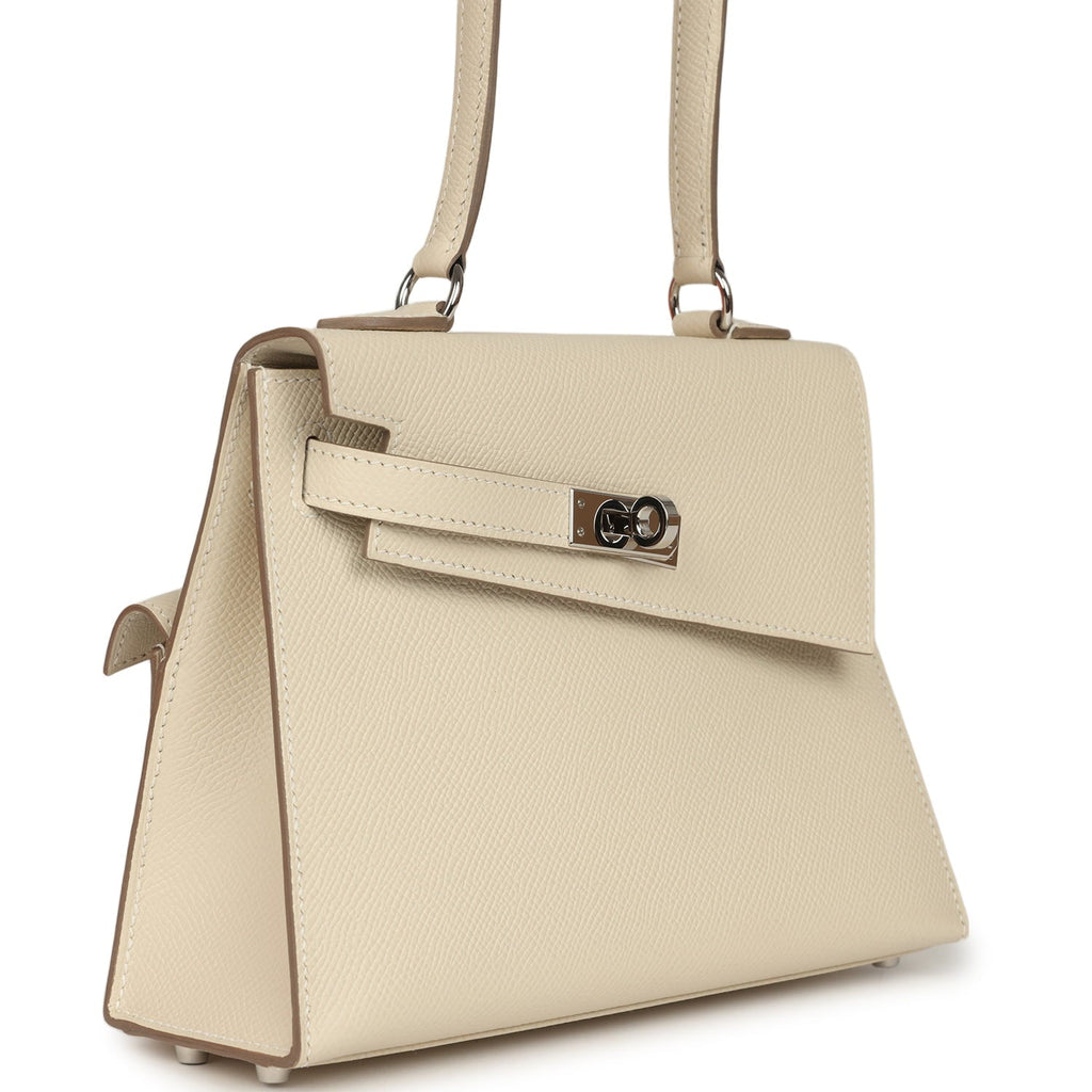 Pre-owned Hermes Kelly Sellier en Desordre 20 Craie Epsom Palladium Hardware