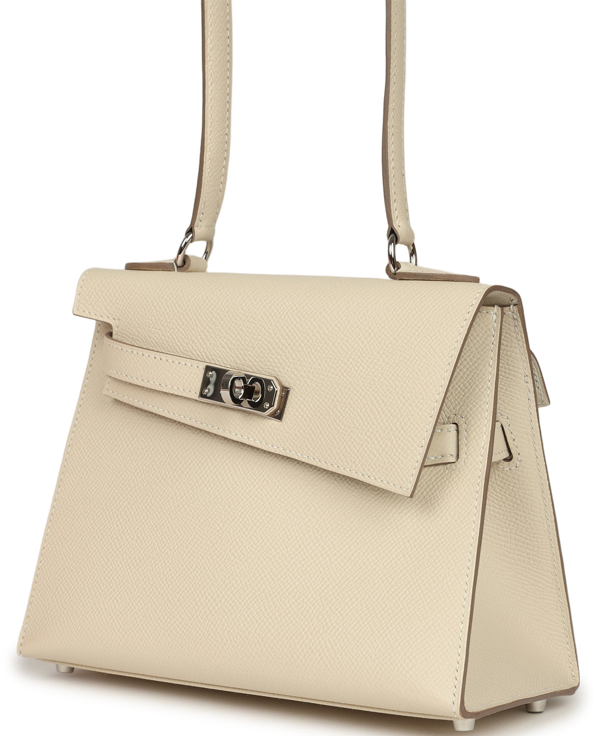Pre-owned Hermes Kelly Sellier en Desordre 20 Craie Epsom Palladium Hardware
