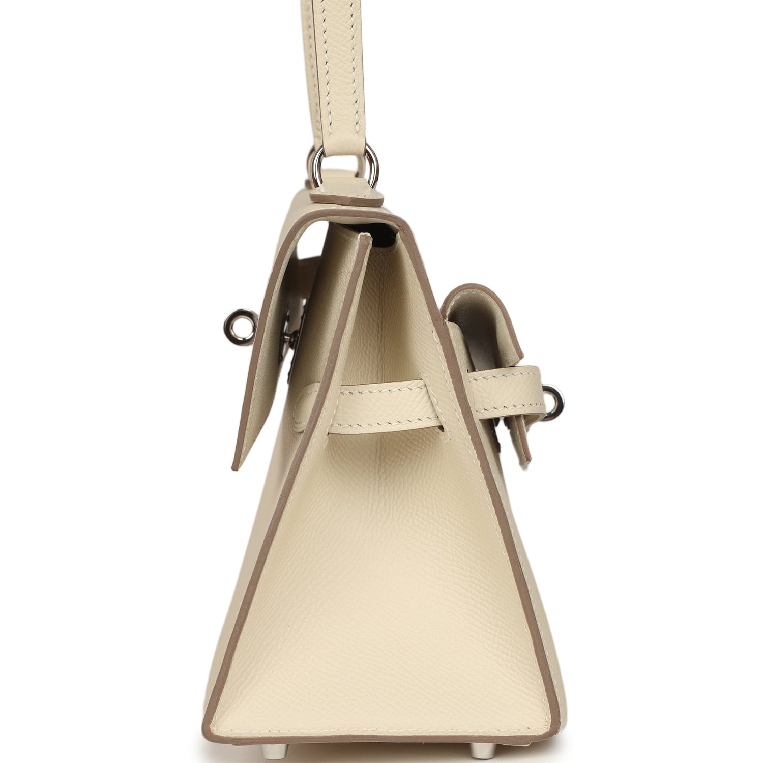 Pre-owned Hermes Kelly Sellier en Desordre 20 Craie Epsom Palladium Hardware
