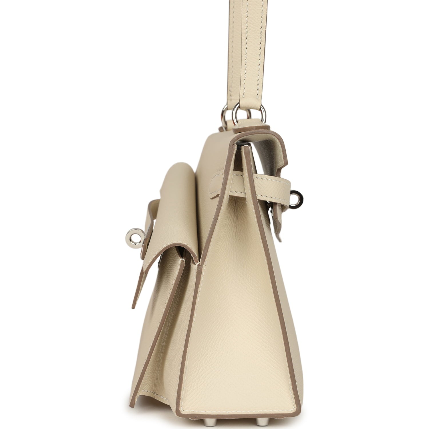 Pre-owned Hermes Kelly Sellier en Desordre 20 Craie Epsom Palladium Hardware