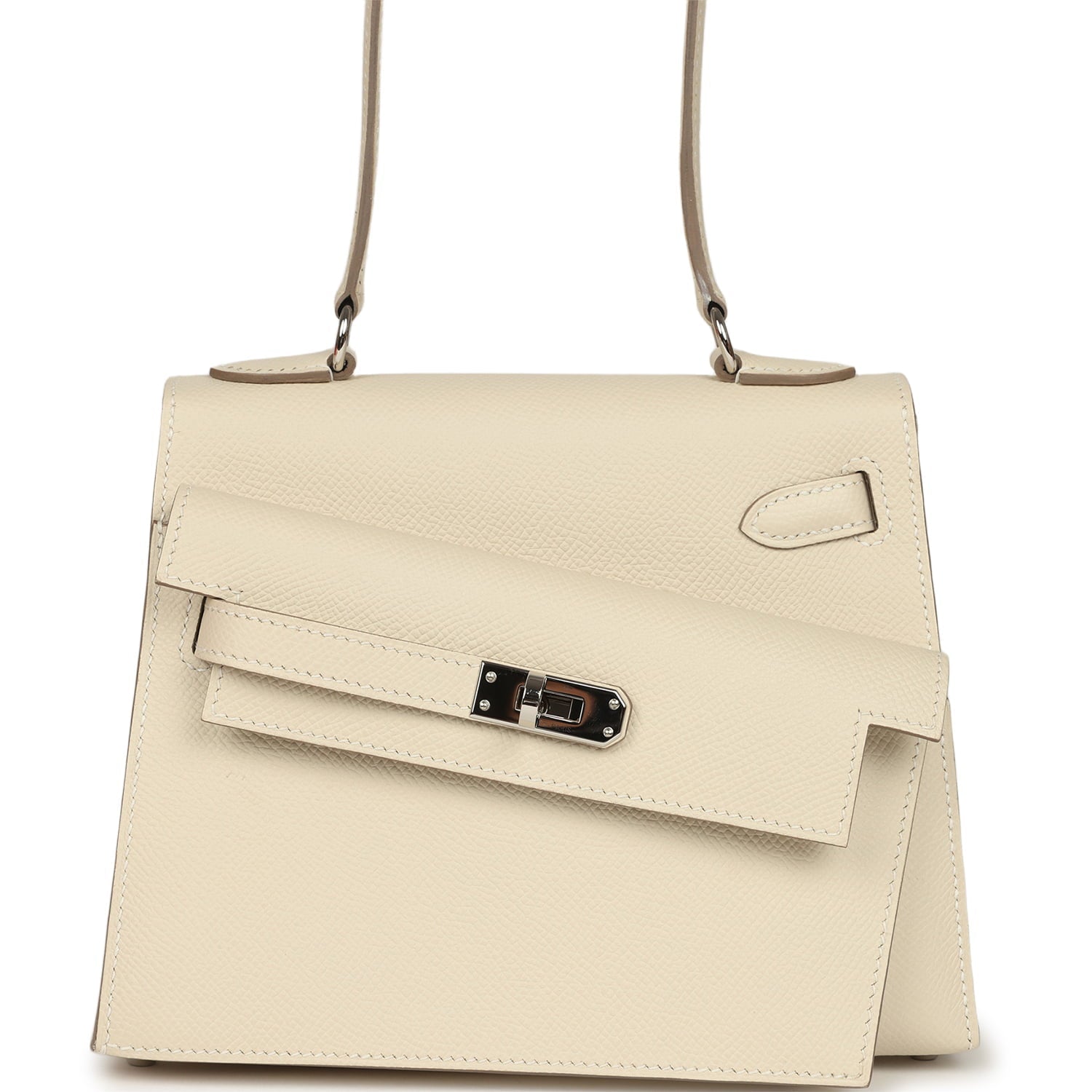 Pre-owned Hermes Kelly Sellier en Desordre 20 Craie Epsom Palladium Hardware