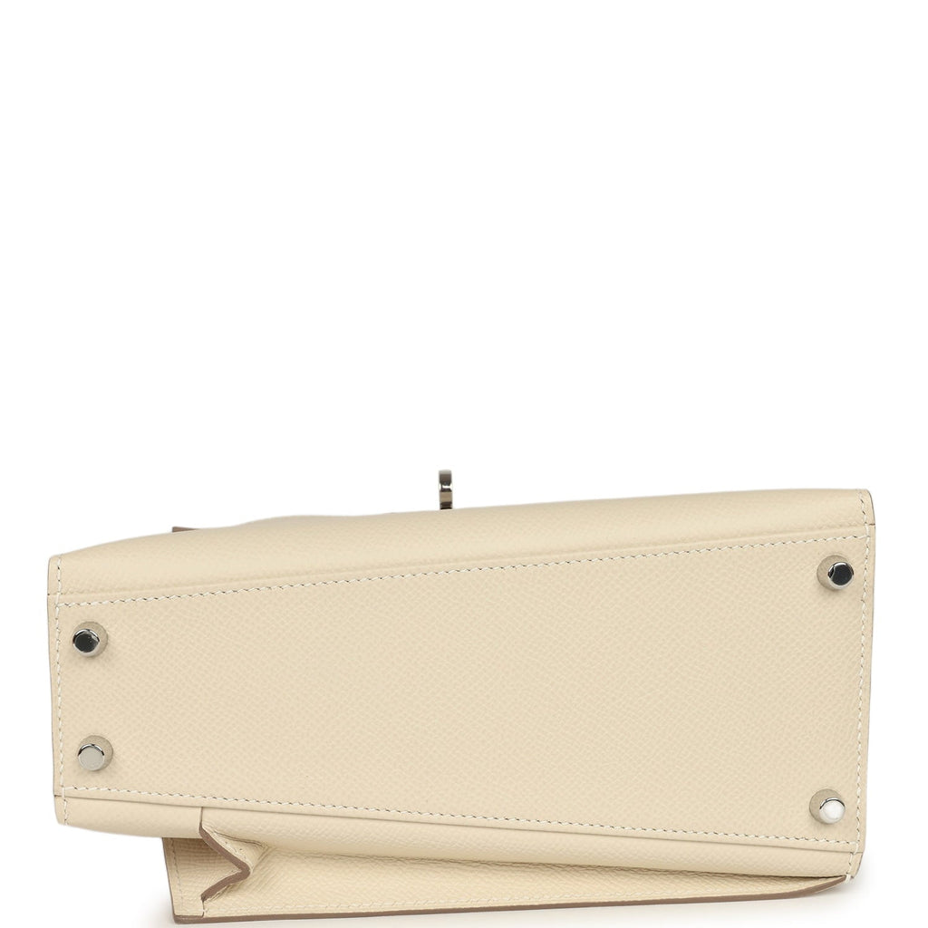 Pre-owned Hermes Kelly Sellier en Desordre 20 Craie Epsom Palladium Hardware