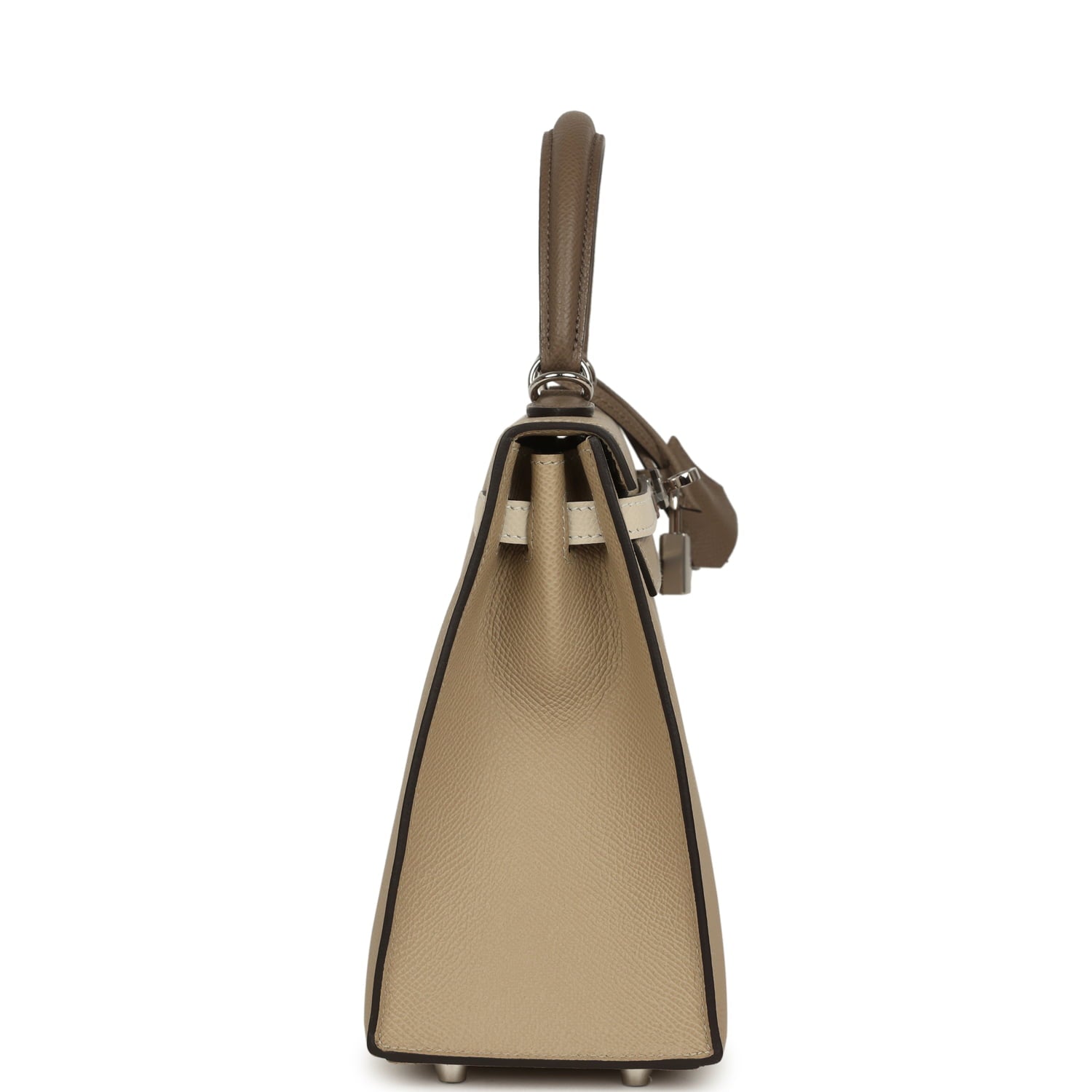 Pre-owned Hermes Kelly Sellier 25 Tri-Color Etoupe, Craie, Trench Epsom Palladium Hardware