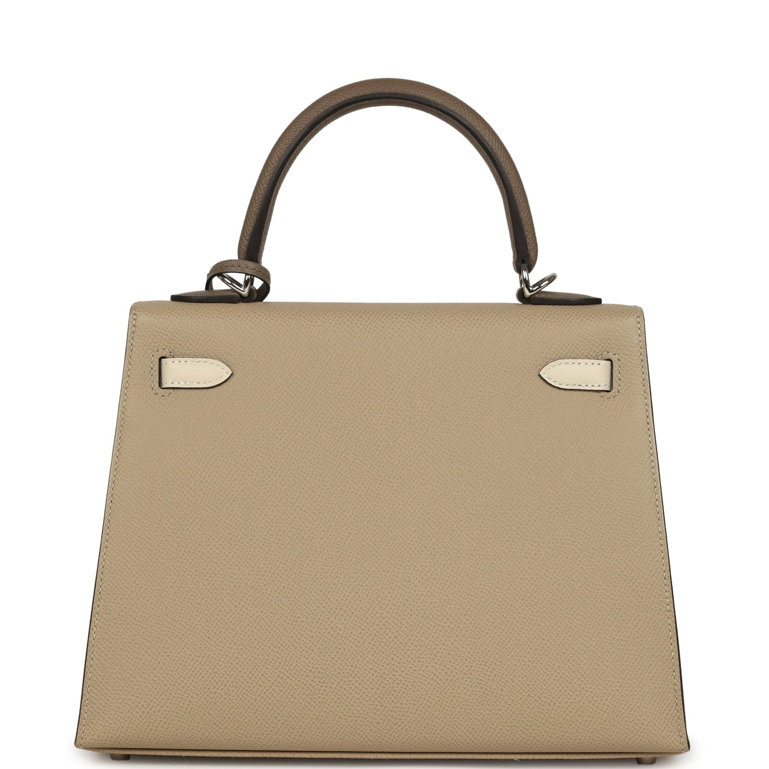 Pre-owned Hermes Kelly Sellier 25 Tri-Color Etoupe, Craie, Trench Epsom Palladium Hardware